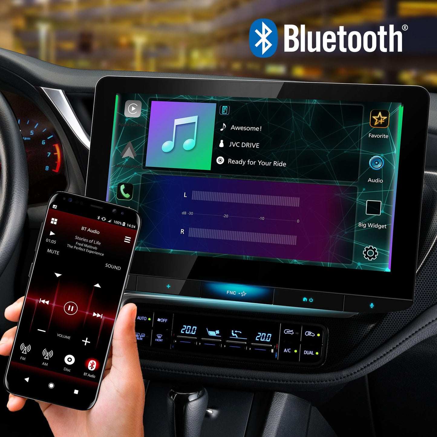 JVC KW-Z1000W Bluetooth Car Stereo Receiver with USB Port –10.1" Floating Touchscreen HD Display, AM/FM Radio - MP3 Player - Double DIN - Waze-Ready with Apple CarPlay or Android Auto (Black)