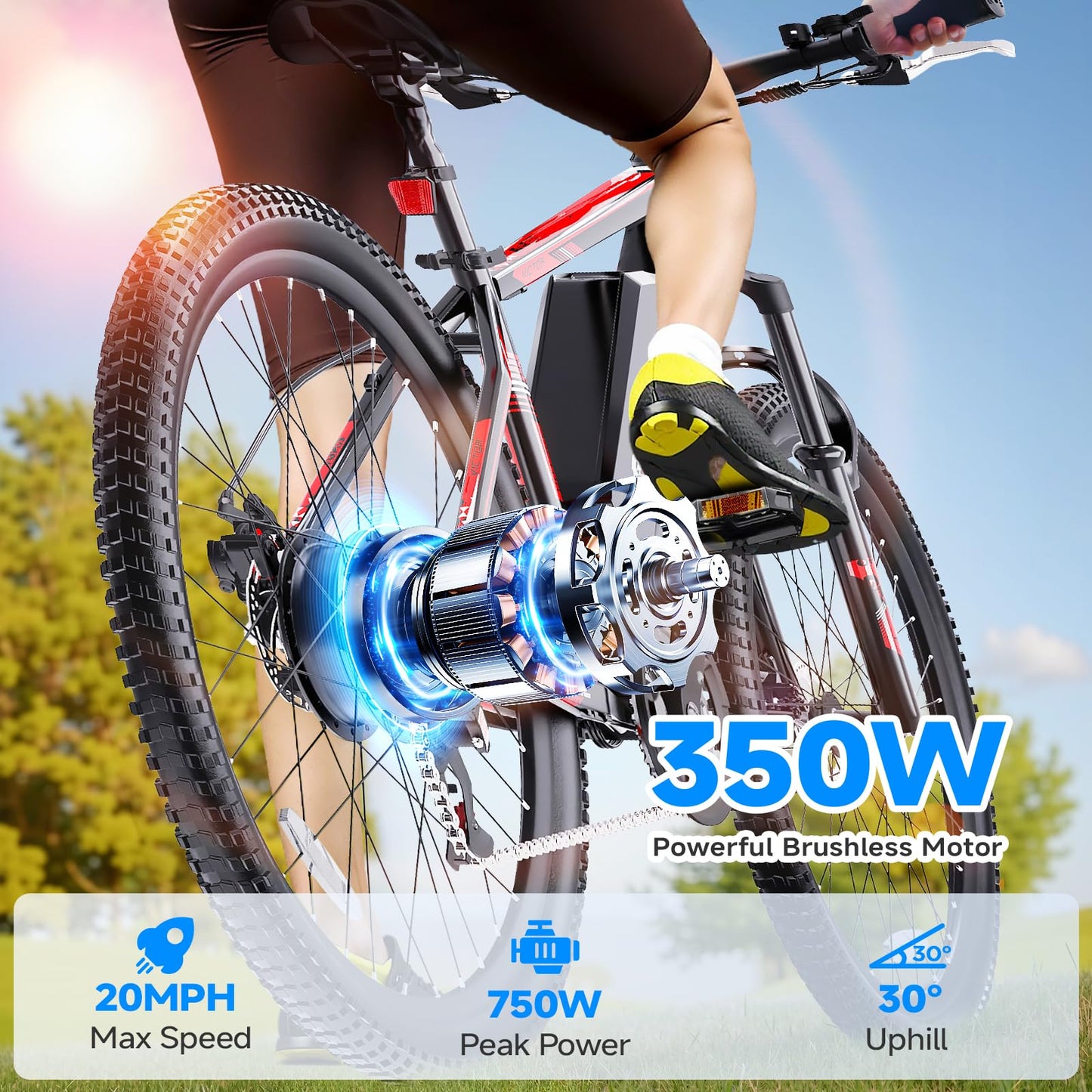 Totem Electric Bike for Adults, 750W Peak 26" Ebike for Men Women Teens with 375WH, 21 Speed, 20Mph, Up to 40Miles Front Suspension, Commuting E-Bike Mountain Bicycle - Volt-Edge Technologies®