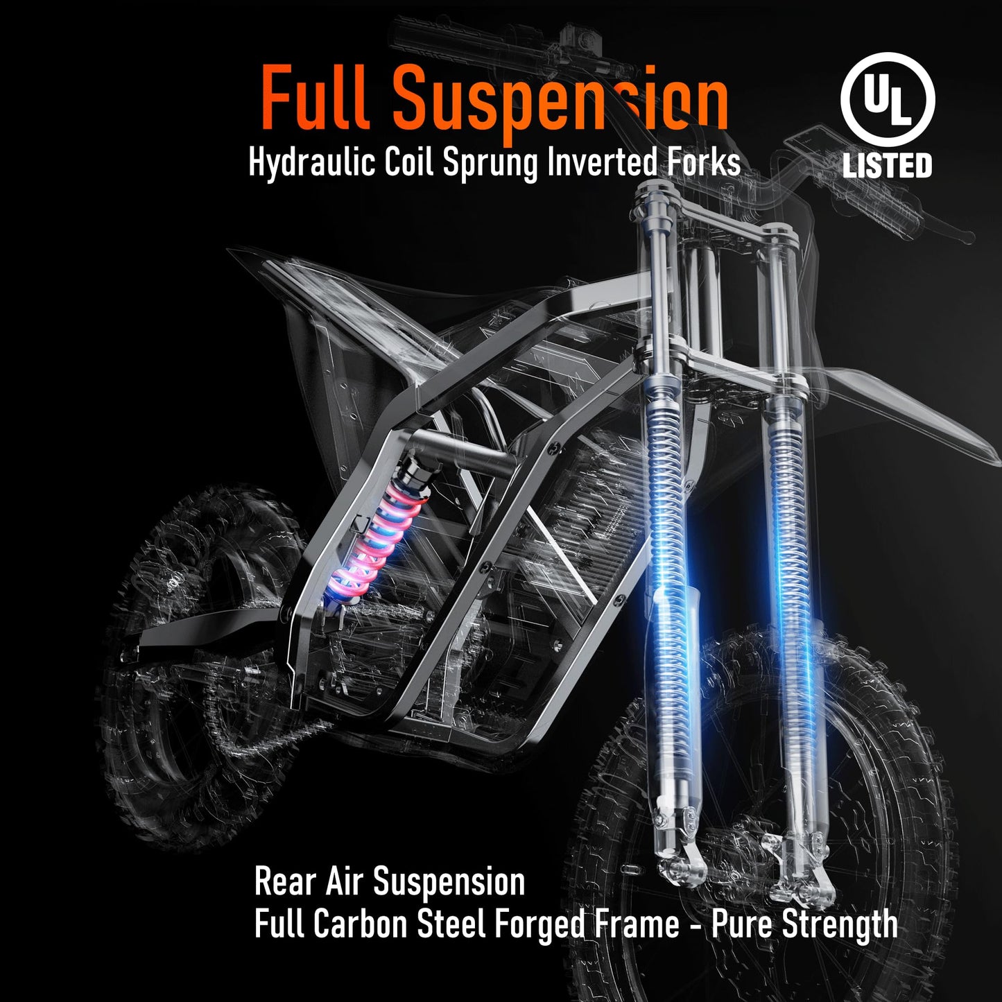 RiderX Electric Dirt Bike for Adults Teens, 3000W Brushless 220Nm Motor - 45° slope, 38 MPH, 48V/23.5Ah Removable Battery, Dual Hydraulic Brakes & Full Suspension Electric Motorcycle for Age 13+,Black