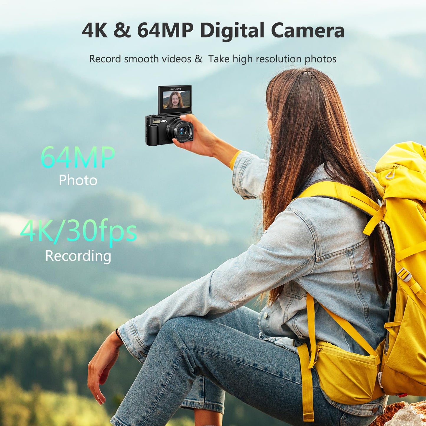 4K Digital Camera for Photography, 64MP Vlogging Camera for YouTube with 3" 180° Flip Screen, 18X Digital Zoom Point and Shoot Camara with 32GB Micro SD Card for Beginner (Black) - Volt-Edge Technologies®