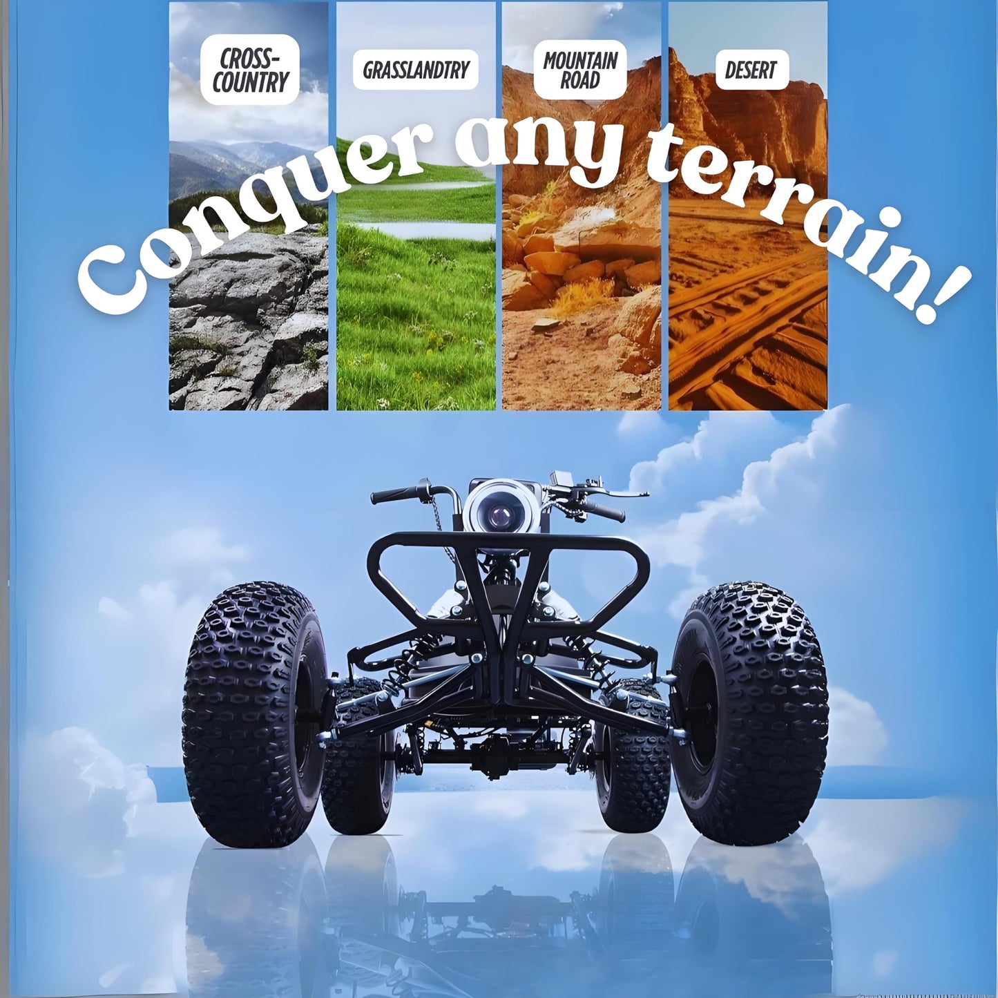 Zyliathor Electric Go Kart, 48V 2000W Brushless, 3-Speed+Reverse, Chain Drive, Hydraulic Rear Disc Brake, LED Headlight, 6" All-Terrain Tires — Off-Road/Private Property—Black