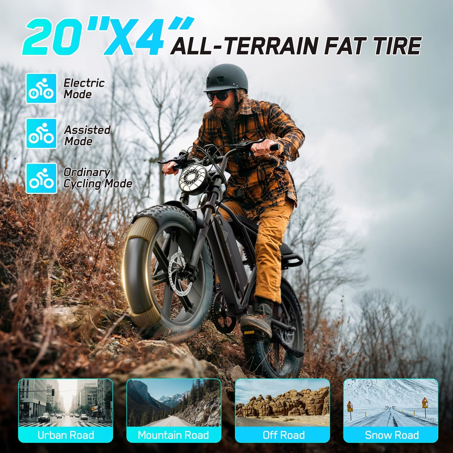 TST Electric Bike for Adults, 1500W Peak Motor 28 MPH 60 Miles Fat Tire E Bike with 48V 15Ah Removable Battery 20" Electric Dirt Bike Hydraulic Suspension and 7-Speed