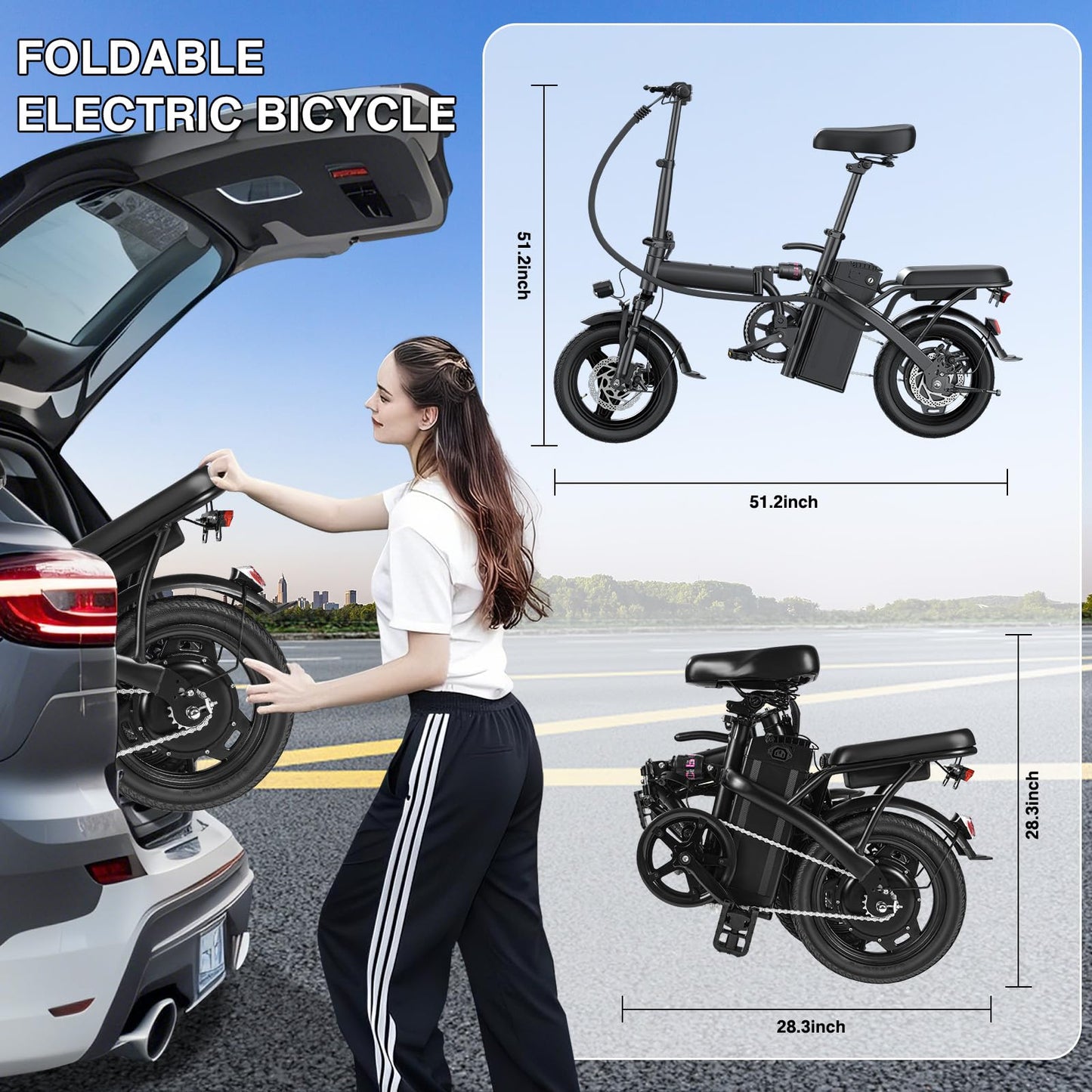 Electric Bike for Adults and Teens, 560W Motor 24MPH Compact Commuter Folding Ebike, 32 Miles Range, 48V 10Ah Battery, 3-Level Pedal Assist, 14" Foldable Mini Electric Bicycle, UL 2849 Certified