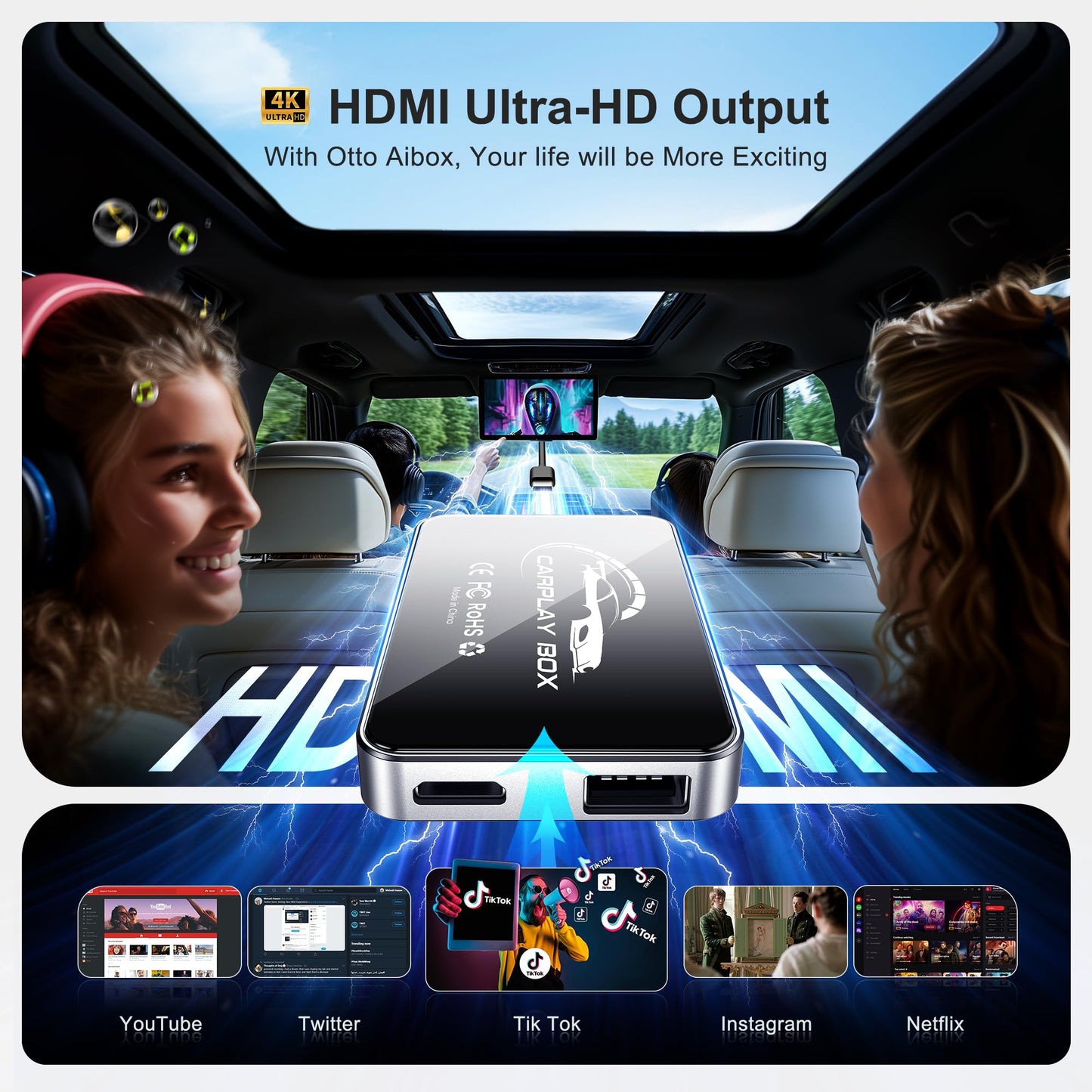 AI Box Wireless CarPlay & Auto Adapter - Plug & Play, Dual-Band WiFi, Bluetooth 5.0, 4K Video Support, Android 12.0 System, Compatible with Factory CarPlay & Android Auto (4GB RAM+32GB ROM)