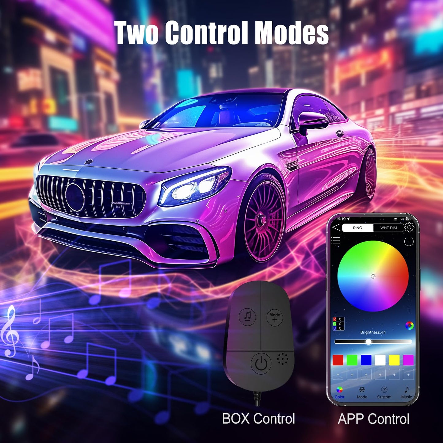 Honalia Car LED Lights Interior, RGB Interior Car Lights with App Control and Music Sync, USB Under Dash LED Lights for Jeeps Trucks SUVs, DC 5V