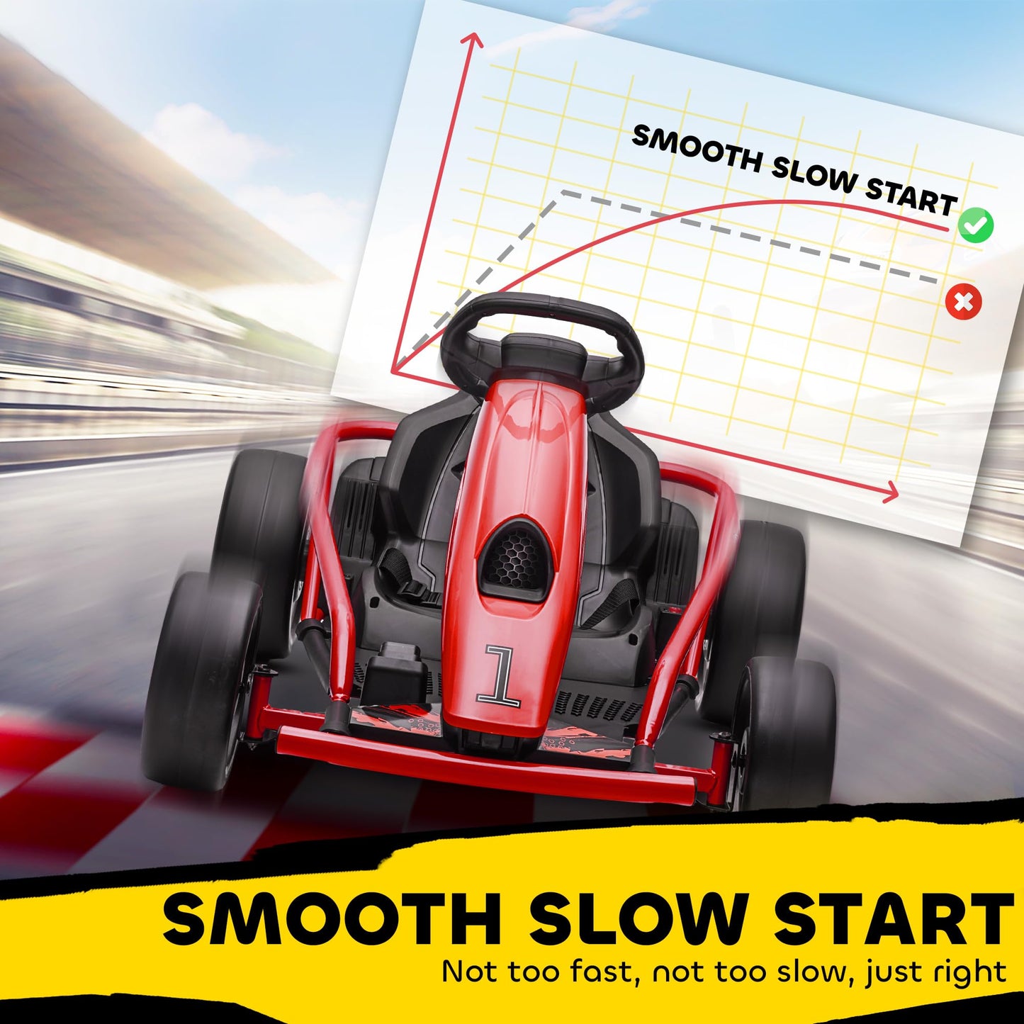 Aosom 24V 8.1 MPH Electric Go Kart, Drifting Car Battery Powered Ride on Toy Outdoor with Slow Start, Music, Horn Honking and Safety Belt, for 8-12 Years Old, Red