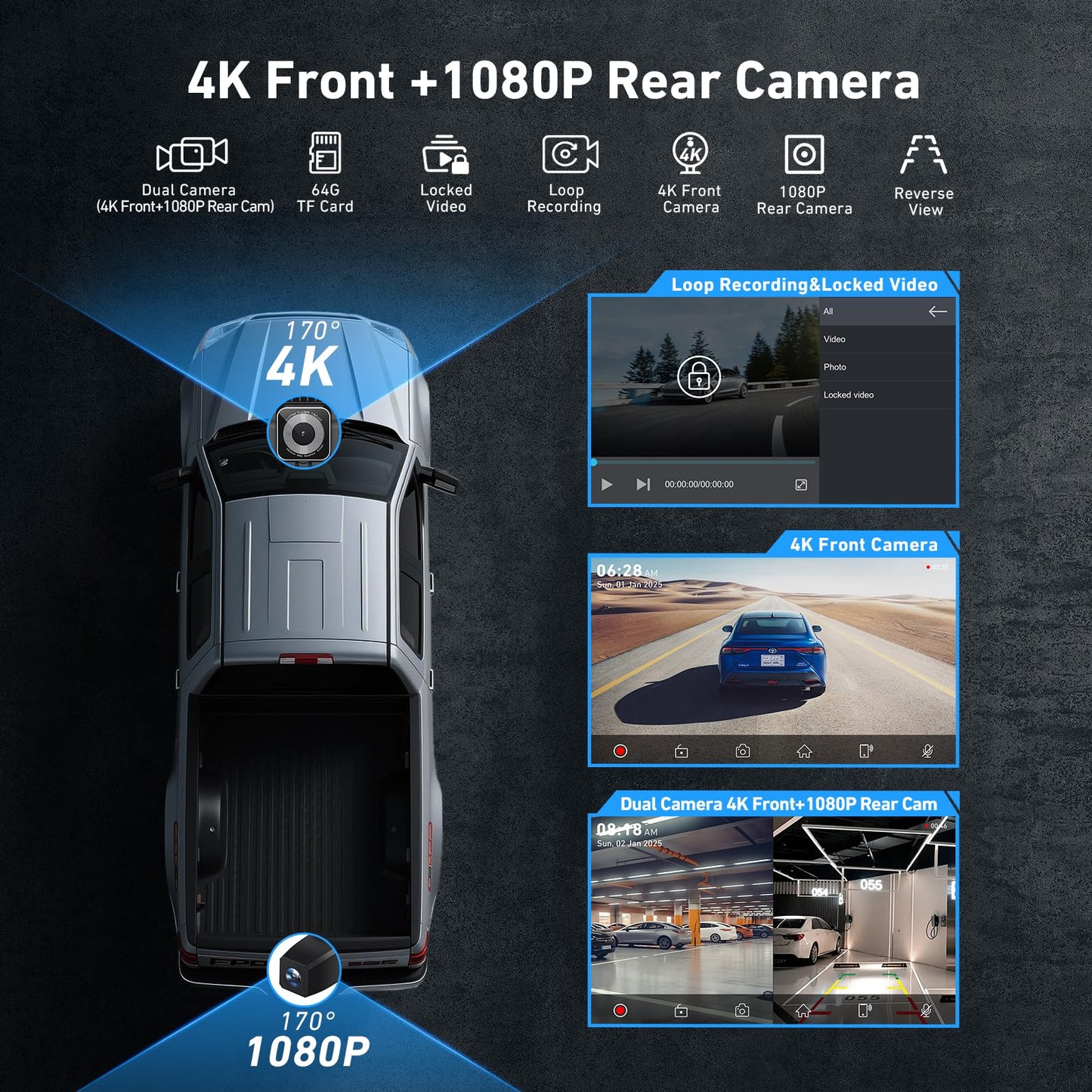 Gikktdr Wireless Carplay Screen for Car & Android Auto, 4K Dash Cam + 1080P Backup Camera, Portable Touchscreen, GPS Navigation, Bluetooth for All Cars (9inch)