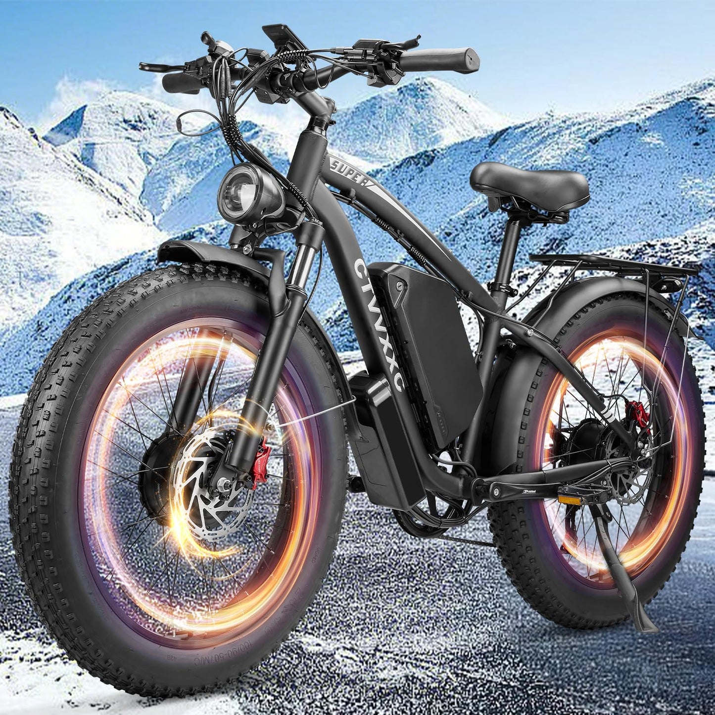 6000W Peak Dual Motor Ebike for Adults - 52V 34Ah Fast Electric Bike for Men Women 45 MPH,Up to 100 Miles,24" Fat Tire Lockable Suspension Electric Bicycle for Snow Off-Road Commuter Mountain E-Bike