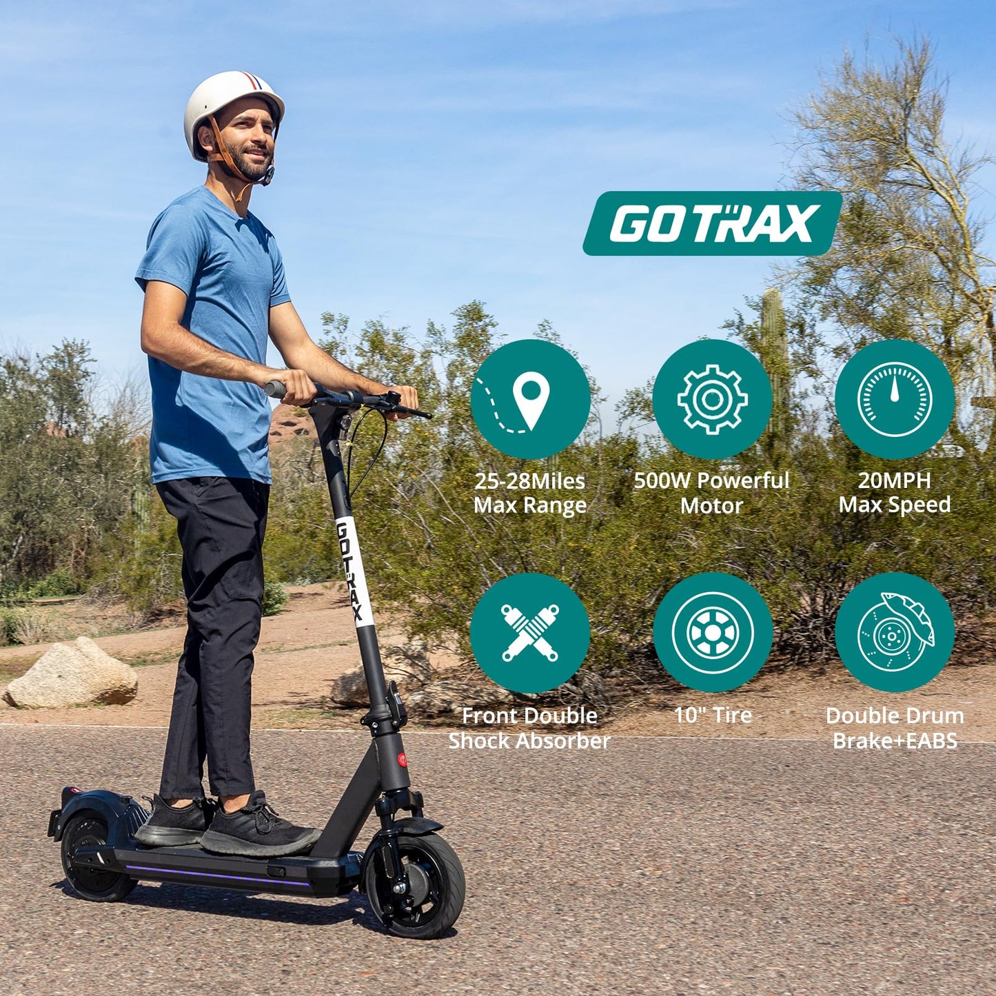 Gotrax Eclipse Electric Scooter, 10" Solid Tire, Max 20Mph Speed and 28Mile Range 500W Motor with Front Double Suspension Commuting EScooter for Adult, Black