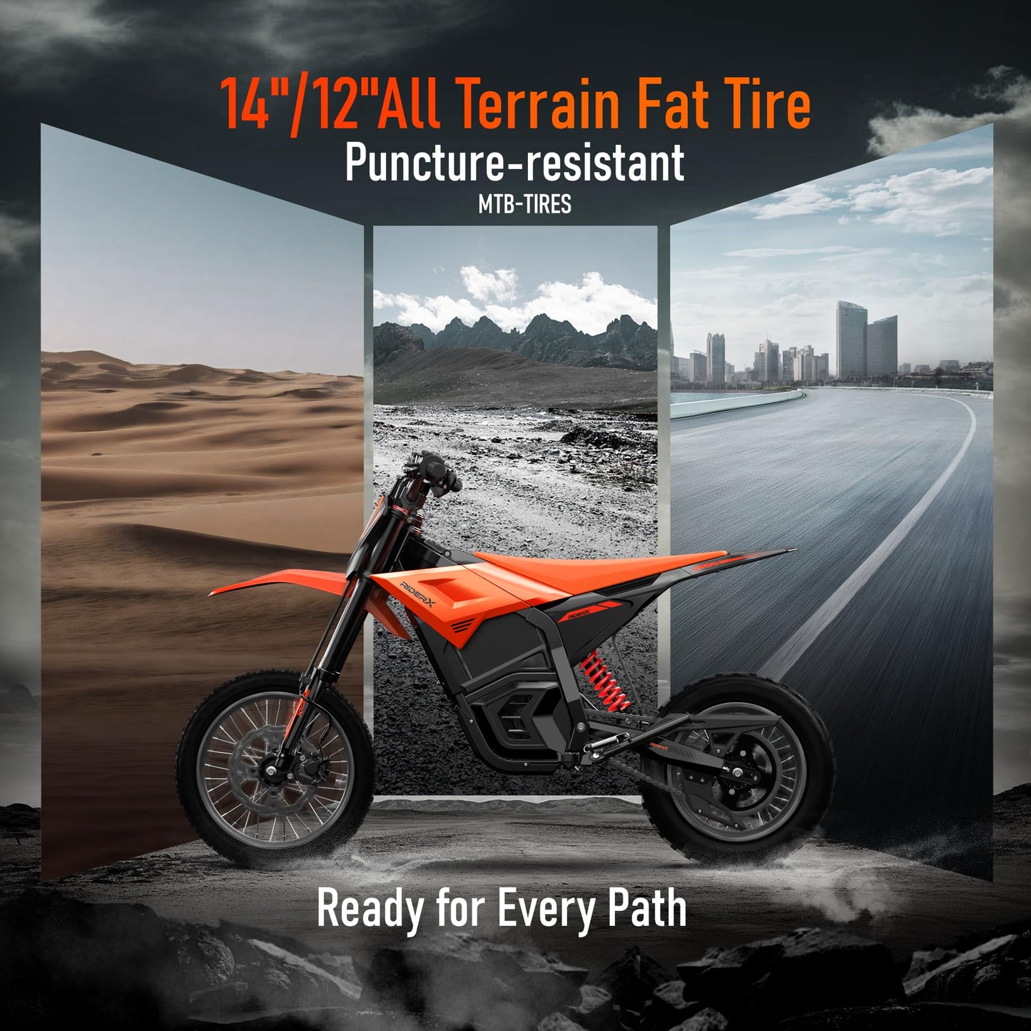 RiderX Electric Dirt Bike for Adults Teens, 3000W Brushless 220Nm Motor - 45° Slope, 38 MPH, 48V/23.5Ah Removable Battery, Dual Hydraulic Brakes & Full Suspension Electric Motorcycle for 13+, Orange