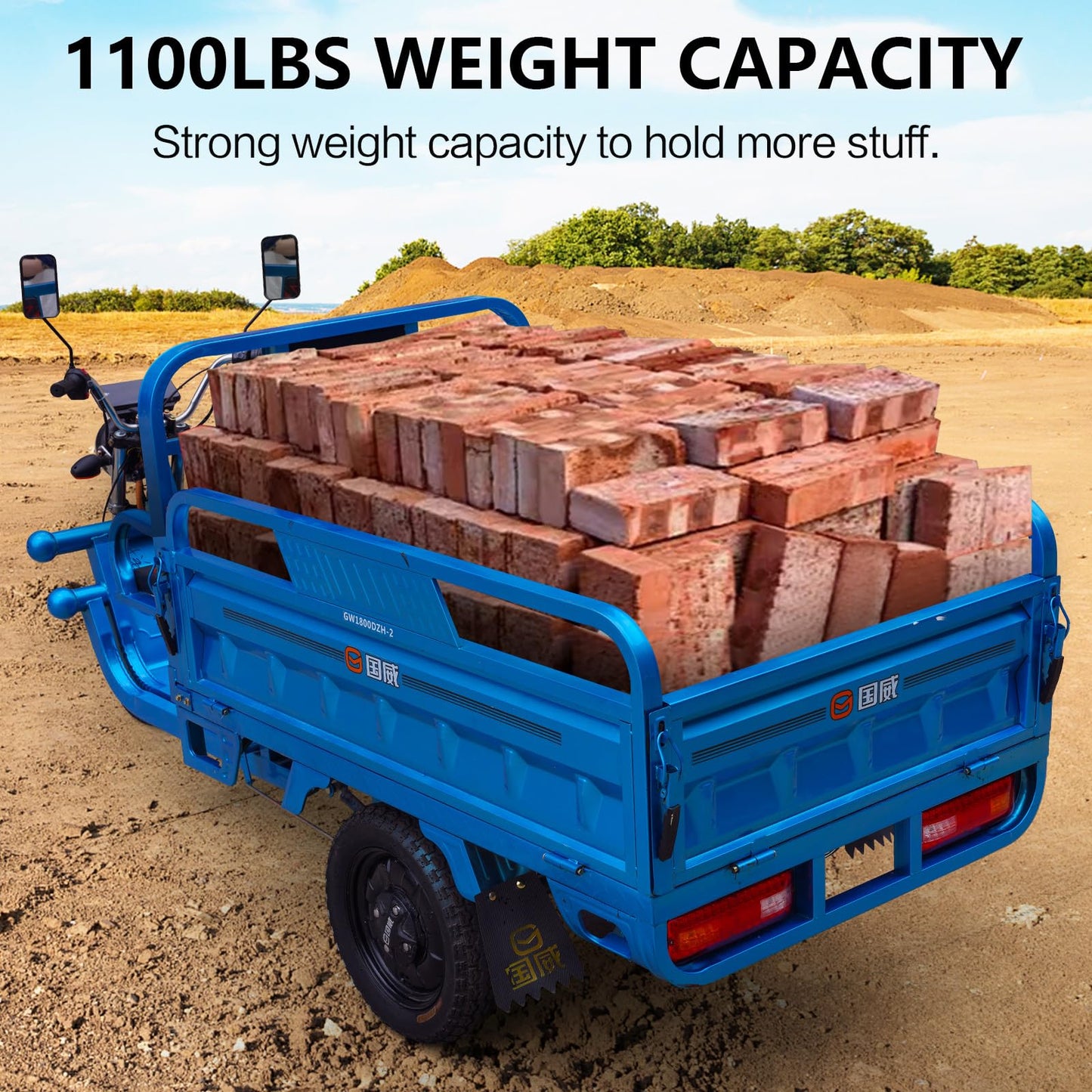ASHOMELI 1000W Electric Cargo Tricycle Truck Simple Tricycle,60-70Km 60V 45Ah Large Capacity Battery,Load Capacity 1100Lbs