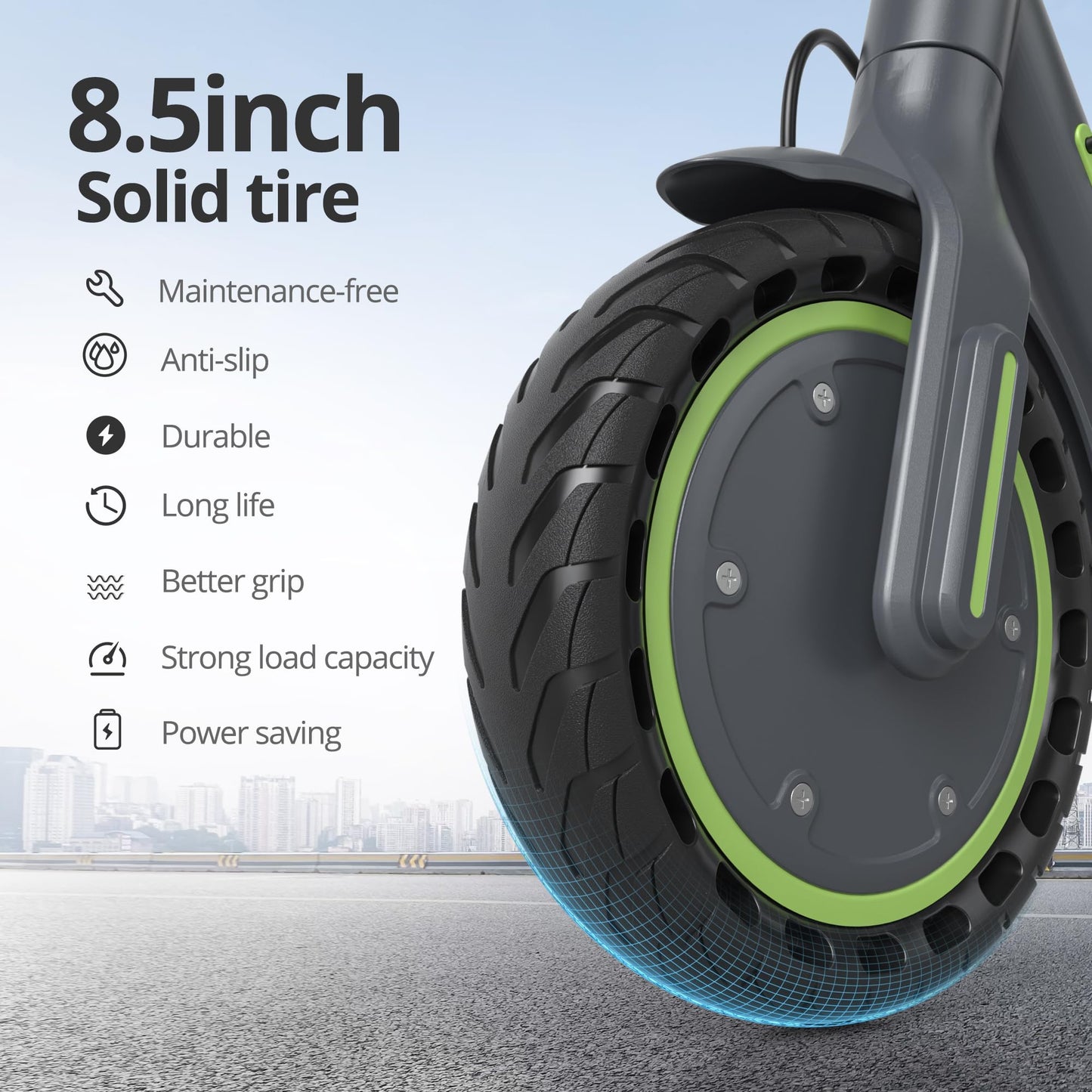 Roinside Electric Scooter for Adults - 8.5" Solid Tires, 350W Motor, Up to 19 MPH and 15 Miles Long-Range Commuting Folding E-Scooter with Dual Braking System and Smart App