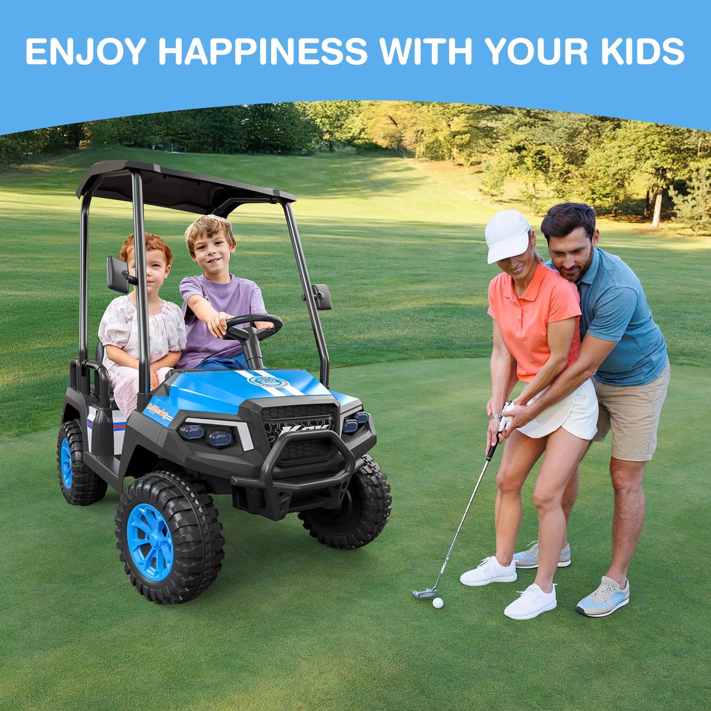 LIGIANT R9 24V Ride on Toys for Big Kids, 4-Seater Kids' Car, Golf Cart Max. Capacity: 264 Lbs, 4WD Ride on Car w/Remote Control, Detachable Awning, Spring Suspension, Music/Story/Power Display