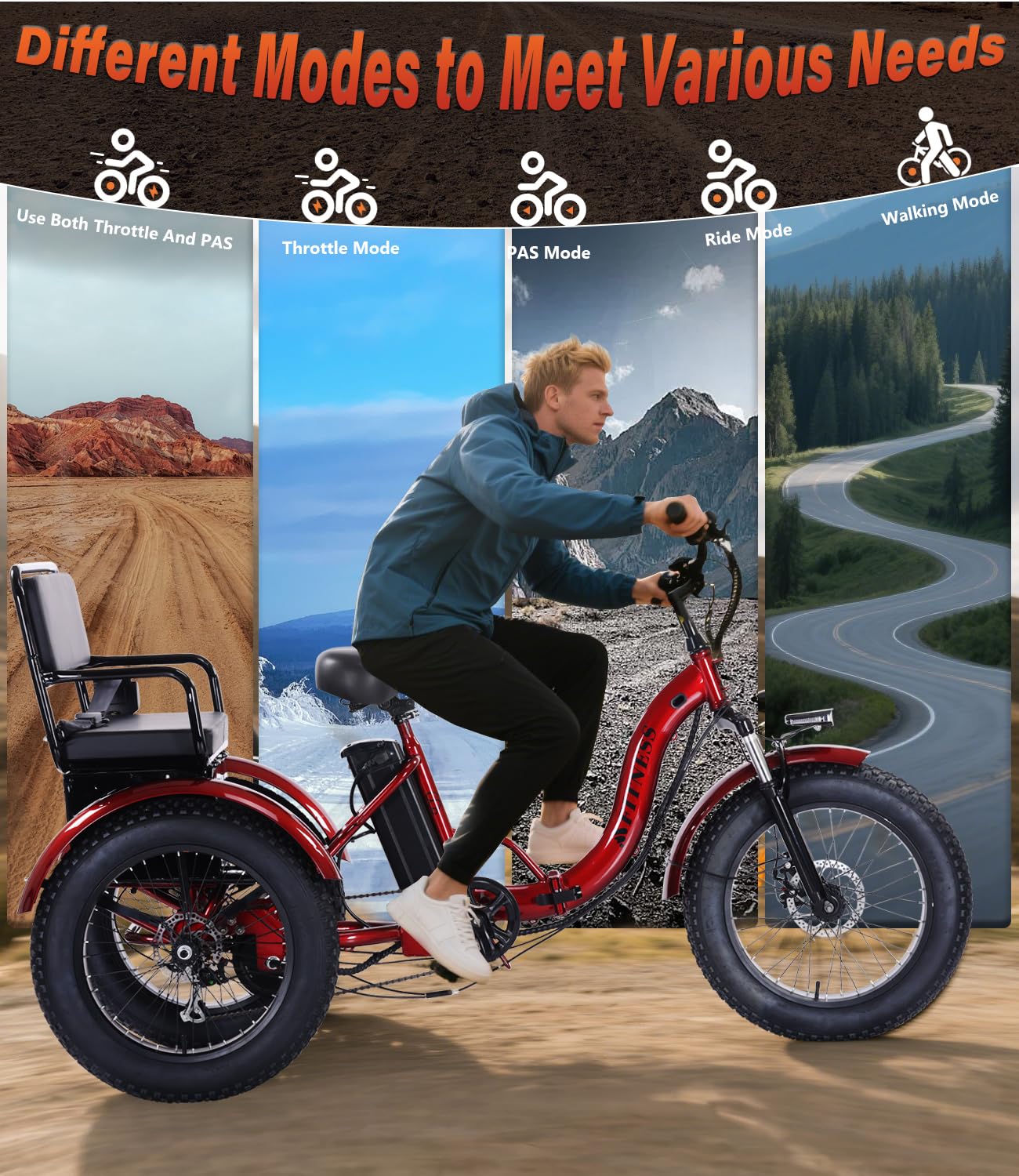 Adult Electric Tricycle 85% Pre-Assembled! Two-Person Electric Tricycle Senior Mobility Scooter Features Dual Storage Baskets & Rear Seat 500W Motor 48V 20Ah Battery๏ผred๏ผ