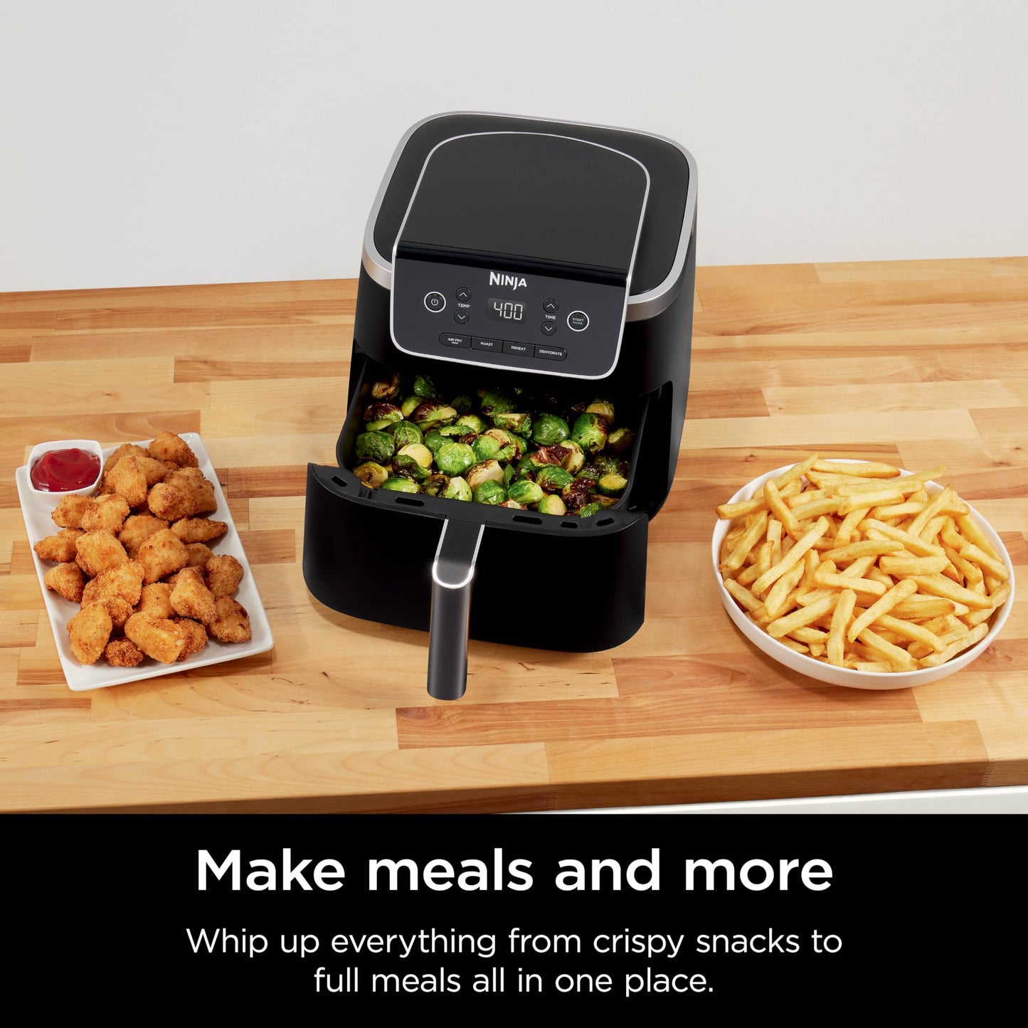 Ninja | Air Fryer | 4-in-1 Pro Air Fry, Roast, Reheat, Dehydrate | 5QT Capacity fits up to 4lbs of French Fries | 400F Max Temp | Nonstick Basket & Crisper Plate | 120V | Grey | AF141
