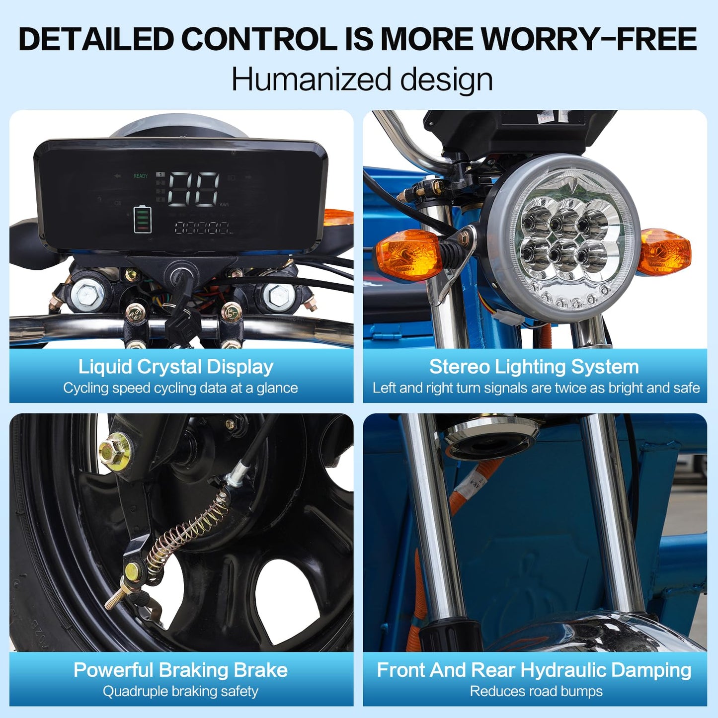 ASHOMELI 1000W Electric Cargo Tricycle Truck Simple Tricycle,60-70Km 60V 45Ah Large Capacity Battery,Load Capacity 1100Lbs