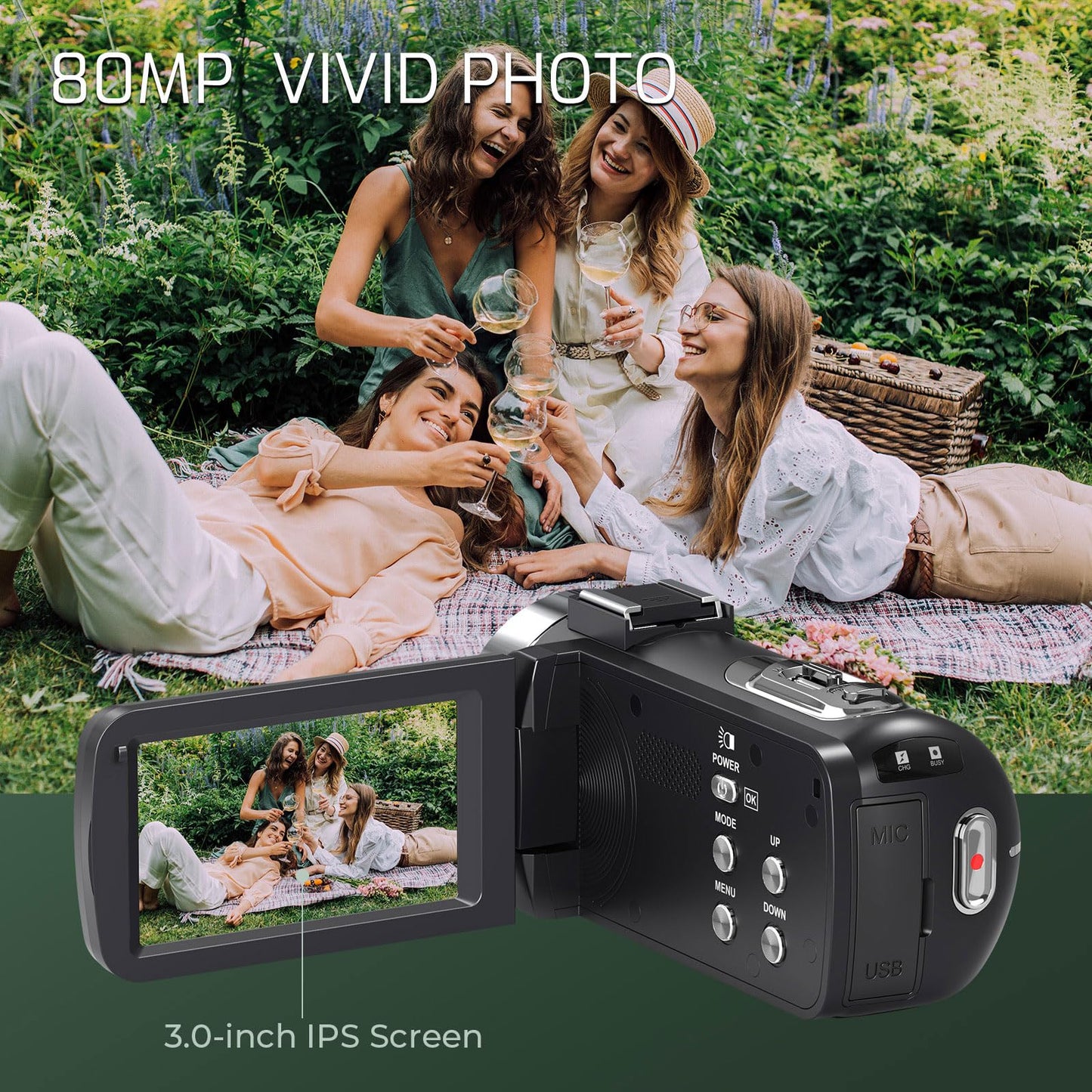 Suttie 4K Video Camera Camcorder Ultra HD 80MP Vlogging Camera for YouTube 18X Digital Zoom 3.0" IPS 270° Screen IR Night Vision Camcorder Recorder with 32GB SD Card, Lens Cap and 2 Batteries