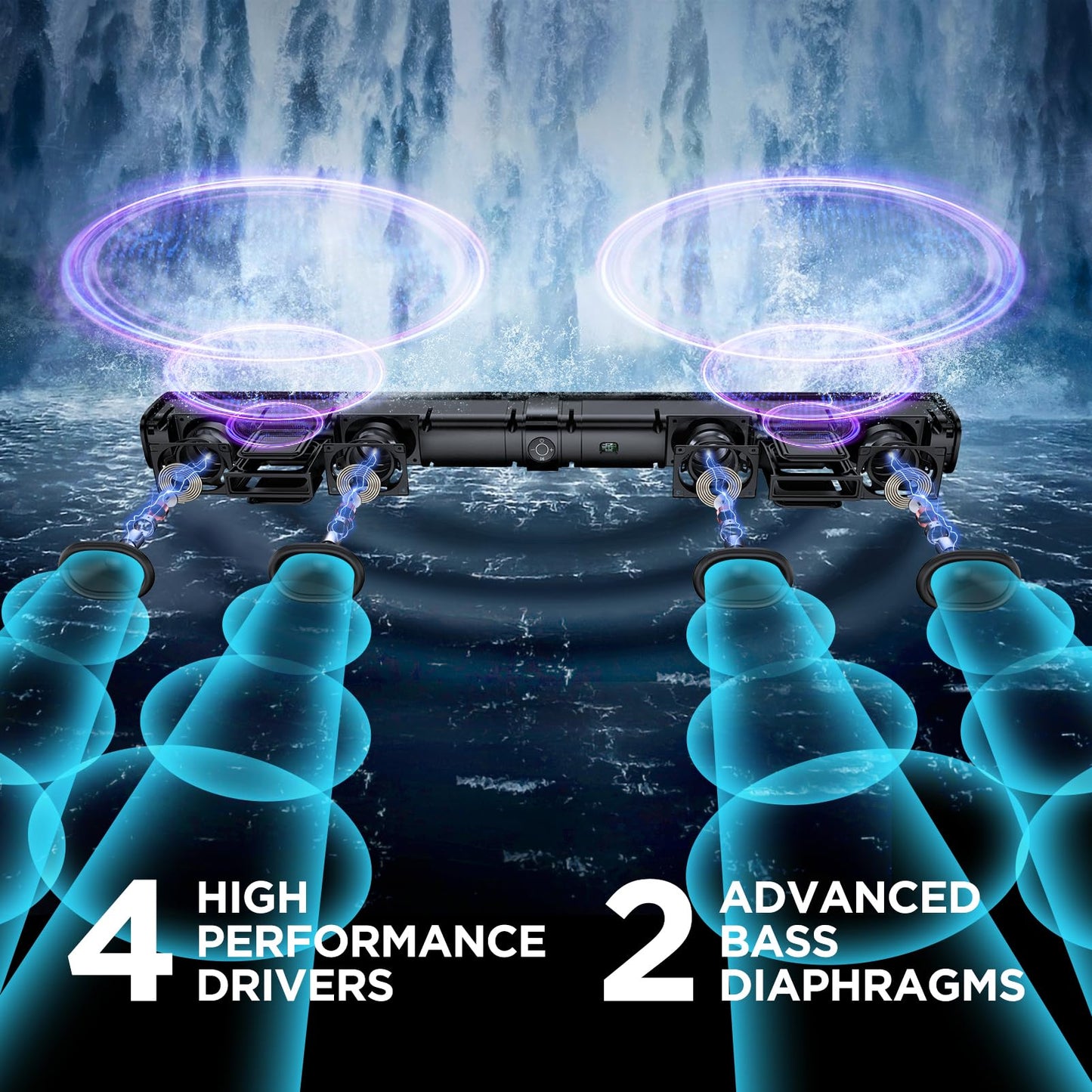 Assistrust Sound Bar for Smart TV, 60W Soundbar with Bluetooth/ARC/Opt/AUX Connect, Auto Volume Boost, 3 Equalizer Modes, 2 in 1 Detachable Soundbar for TV/PC/Gaming/Projectors - Volt-Edge Technologiesยฎ