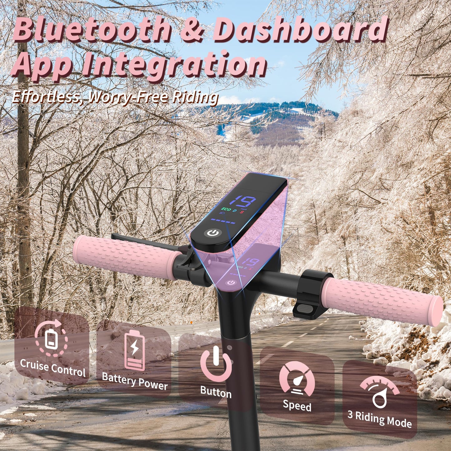 Roinside Electric Scooter - 8.5" Solid Tires, 350W Motor, Up to 19 MPH and 15 Miles Long-Range Commuting Foldable Scooter for Adults with Dual Braking System and Smart App, Pink