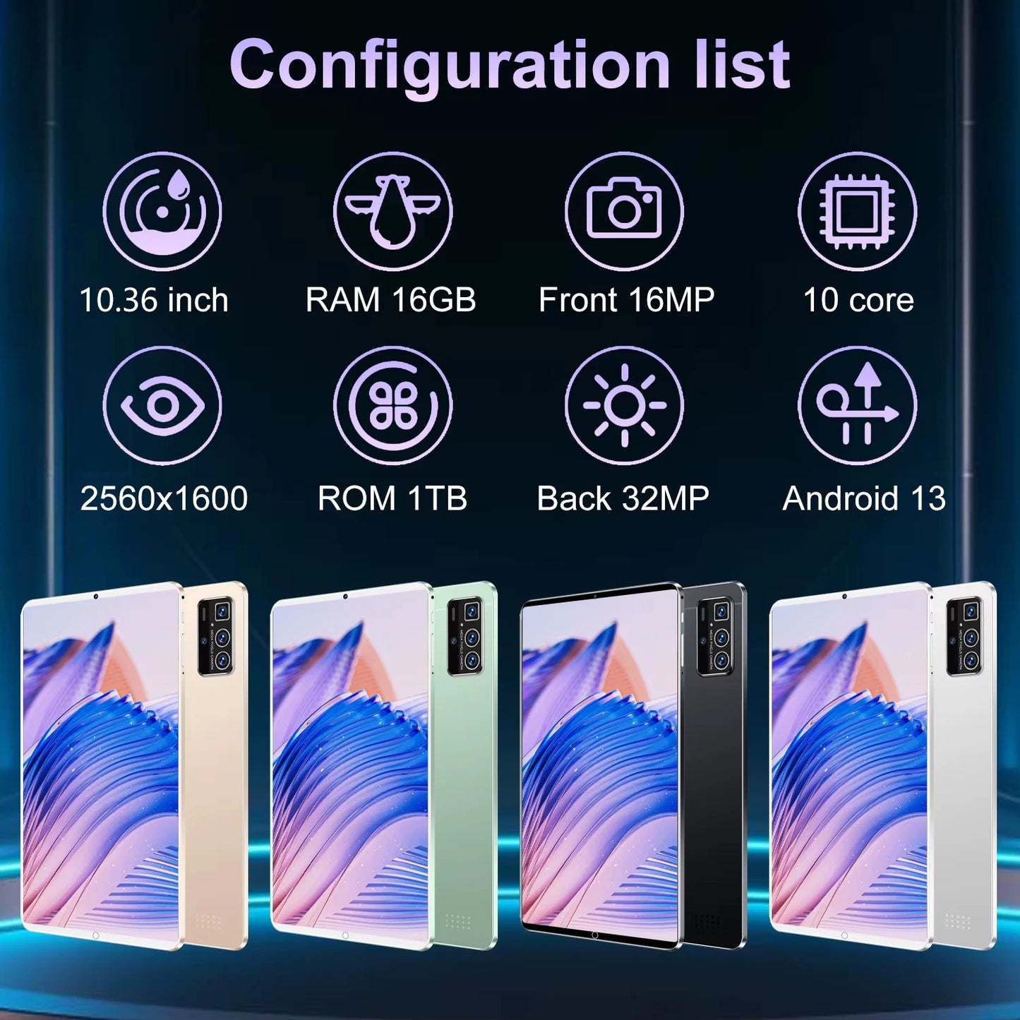 2025 New 5G Tablet Android 13.0 10.36Inch 16GB RAM 1TB ROM Tablets 16MP 32MP 12000mAh 10Core WiFi Bluetooth Network Tablet GPS