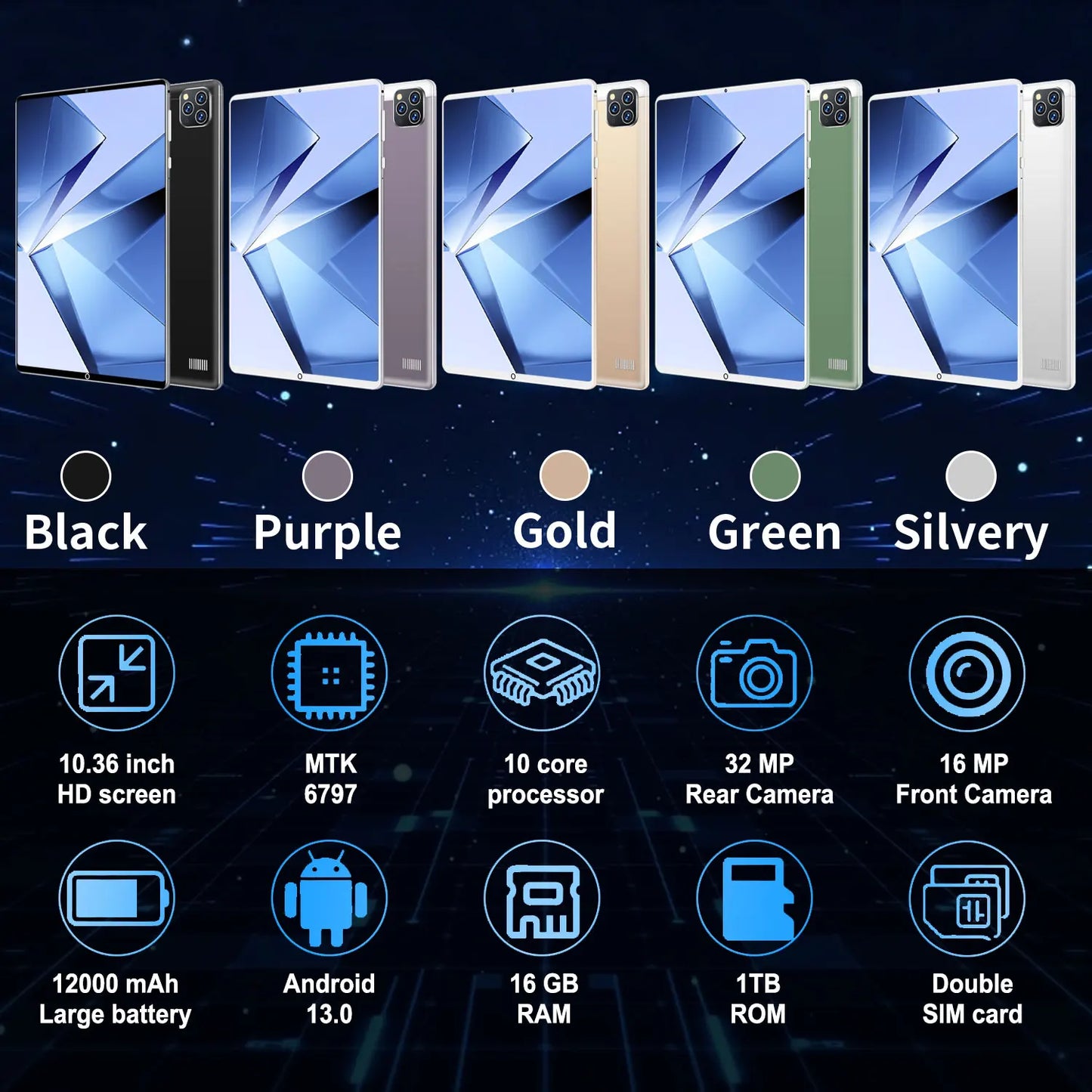 2025 Global Version 10.36 Inch Android 13.0 Tablet Android 16GB Ram 1TB Rom 16MP 32MP 12000mAh Network Bluetooth 5G WIFI Tablets