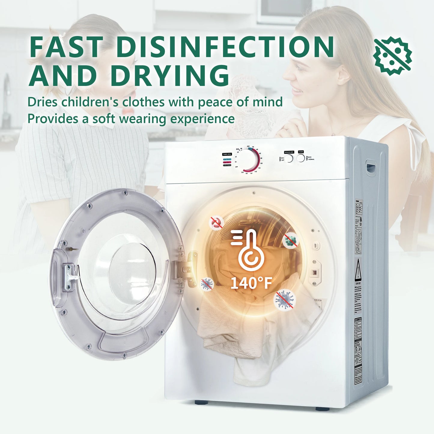 ICYGLEE Compact Dryer 1.8 cu. ft. Portable Clothes Dryers Four Function Small Dryer Machine Suitable for Apartments Dorm RVs