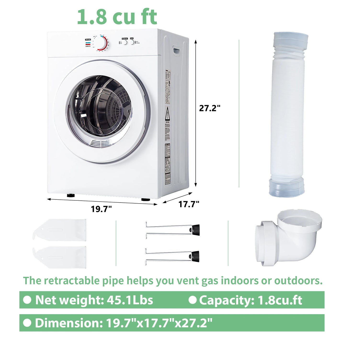 ICYGLEE Compact Dryer 1.8 cu. ft. Portable Clothes Dryers Four Function Small Dryer Machine Suitable for Apartments Dorm RVs