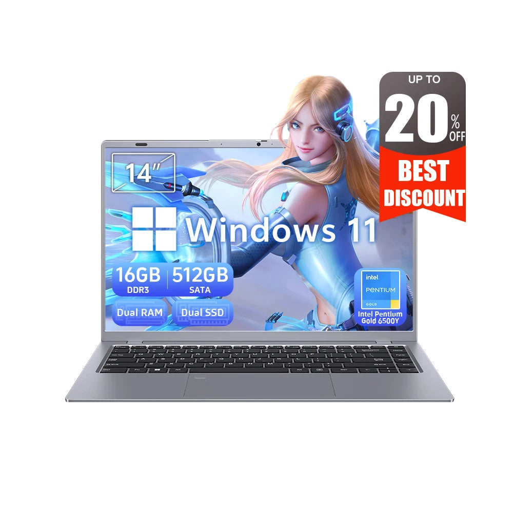 US Warehouse 15.6" Laptop Computer Ordinateur 8GB+256GB Intel Pentium Gold 6500Y Wholesale Laptop Portable Laptops Brand New