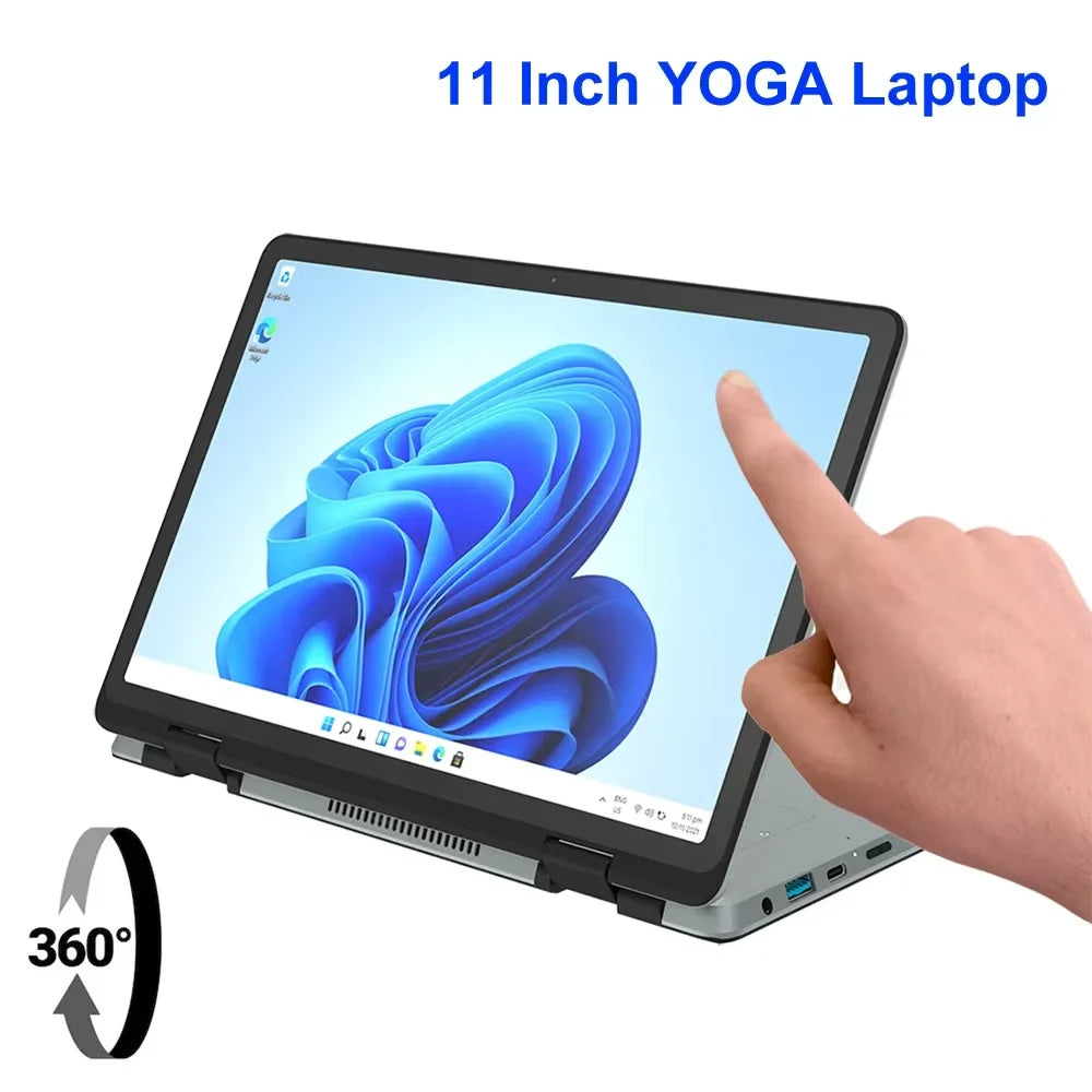 360 Degree YOGA Laptop 11Inch Intel N100 Quad Core DDR4 16B RAM 1TB SSD IPS Touch Screen Tablet PC Office Mini Notebook Computer