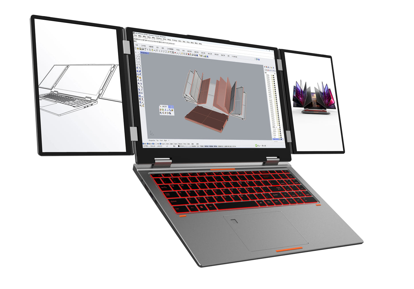 Three Screen I7 1260P16 + 10.5 + 10.5 Inch Laptop With Face Recognition Unlock Support External Graphics Card