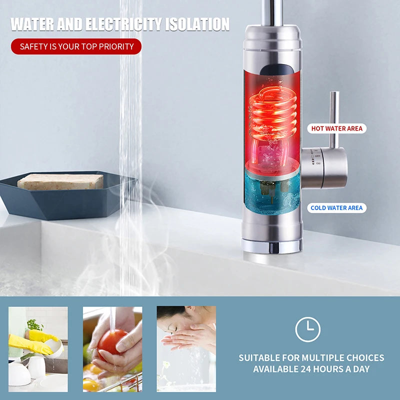 ATWFS Instant Water Heater Faucet Tankless Heaters Kitchen Hot Water Tap Bathroom Heating Electric 220v Stainless Steel Shell