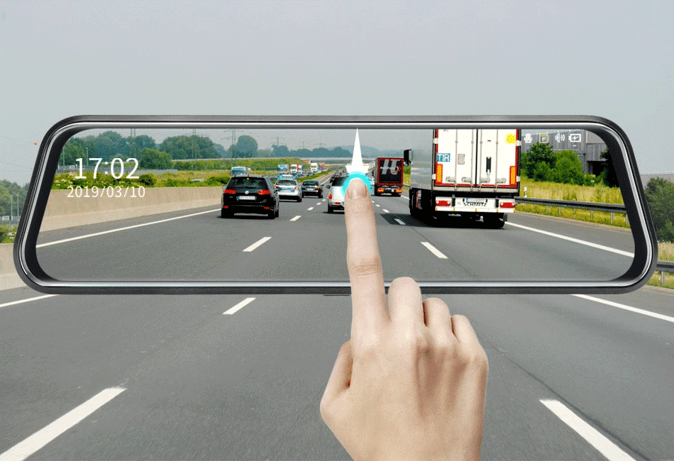 Jansite 10-inch 2.5K+1080P Car DVR Touch Screen Video Recorder Dual Lens Rear view Mirror Dash Cam Rear Camera Voice Control