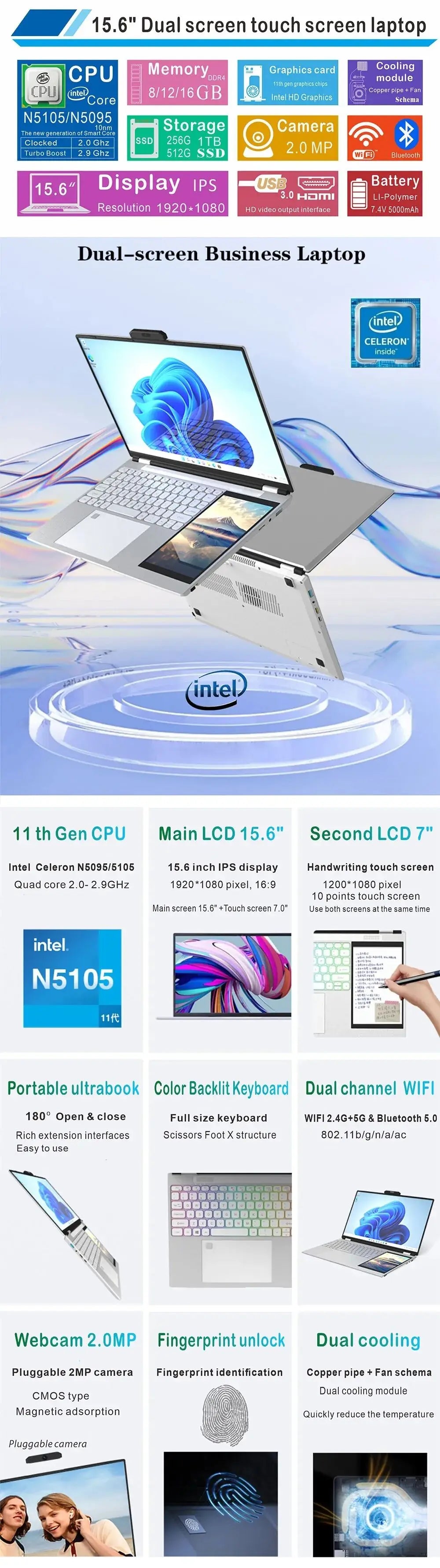 Wholesale 15.6 Inch Laptop Intel Celeron N100 Student Laptops Computer Cheap Touch Screen Notebook Computer for Business Office