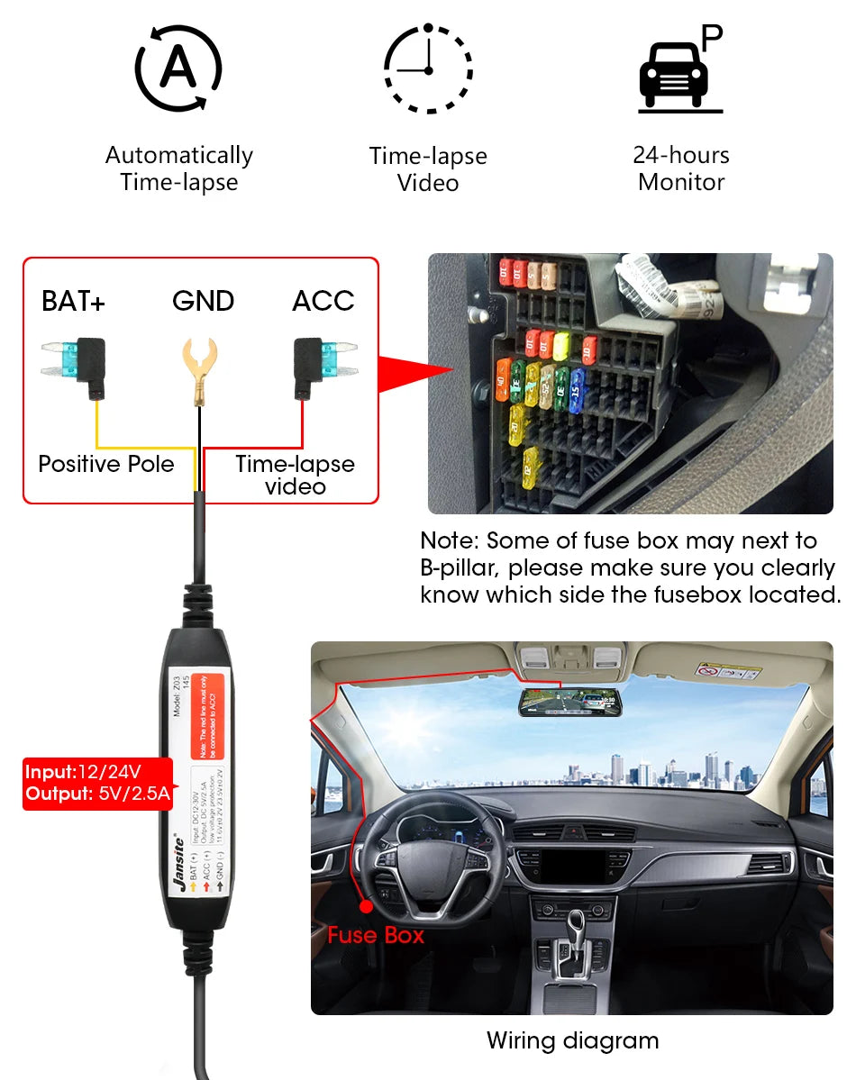 Jansite 10-inch 2.5K+1080P Car DVR Touch Screen Video Recorder Dual Lens Rear view Mirror Dash Cam Rear Camera Voice Control