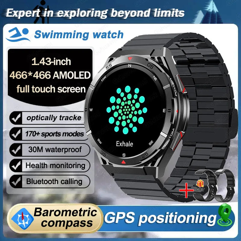 Swim Smartwatch Outdoor GPS Watch Sports Fitness Tracker Health Military Waterproof Watch BT5.3 Call Smart Watch for Android iOS