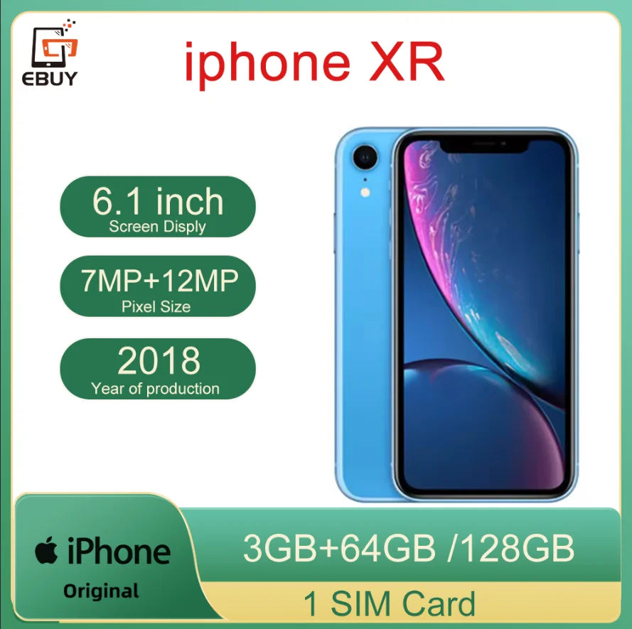 Original iPhone XR 4G LTE Mobile Phone 6.1" Display 64GB/128GB ROM 3GB RAM 12MP A12 Bionic IOS CellPhone Unlocked