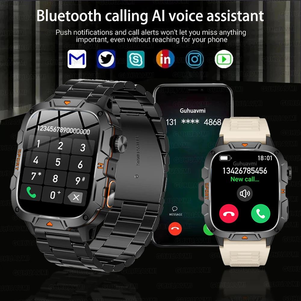 2025New Rugged Military GPS Track Smart Watch Men Bluetooth Call 5ATM Waterproof Flashlight Outdoor Sports SmartWatch For Xiaomi