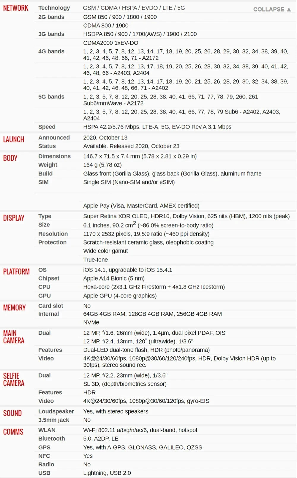 Original iPhone 12 5G Mobile Cell Phone 6.1'' 64/128/256GB IOS A14 Bionic HexaCore 12MP Face ID Unlocked 95% New Cellphone