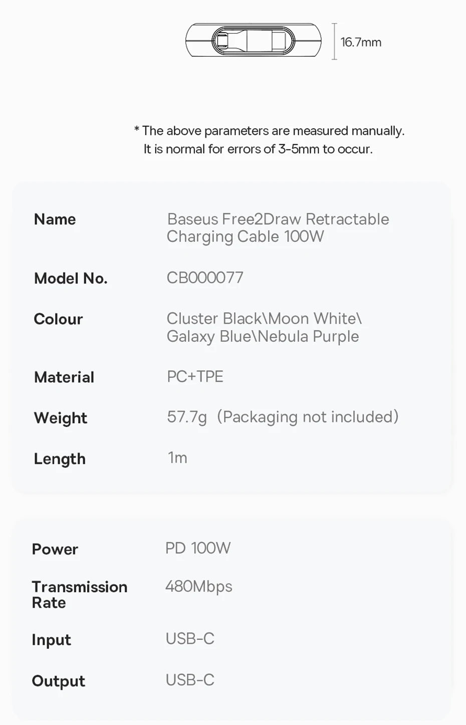 Baseus USB C Cable 100W for iPhone 16 15 Plus Pro Max Retractable Cable For MacBook iPad Fast Charger Cable Charger Data Wire