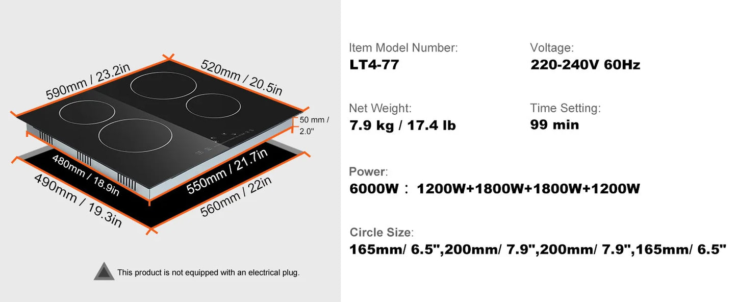 SucceBuy 2/4/5 Burners Built-in Induction Stove Top 12/24/30in Ceramic Glass Electric Cooktop For Household Commercial Cooking