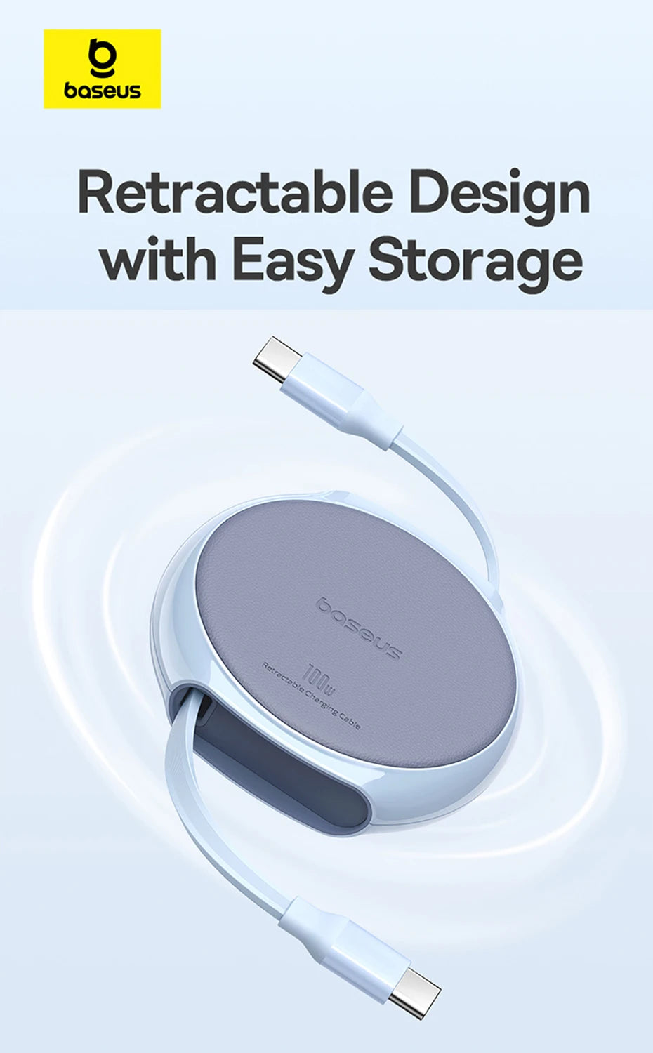 Baseus USB C Cable 100W for iPhone 16 15 Plus Pro Max Retractable Cable For MacBook iPad Fast Charger Cable Charger Data Wire