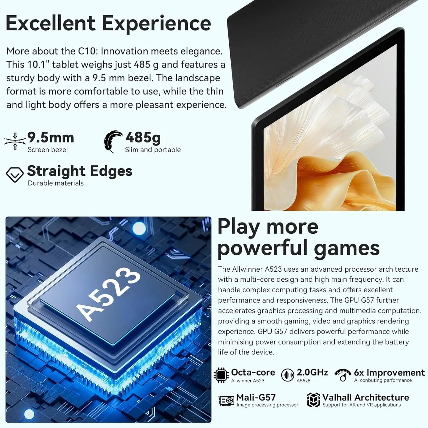 URAO 10 Inch Tablet Android 14 8GB(3+5 Expand) RAM 64GB ROM 1TB Expand 1280x800 IPS Screen 5000MAH Battery Dual Cameras WiFi 6