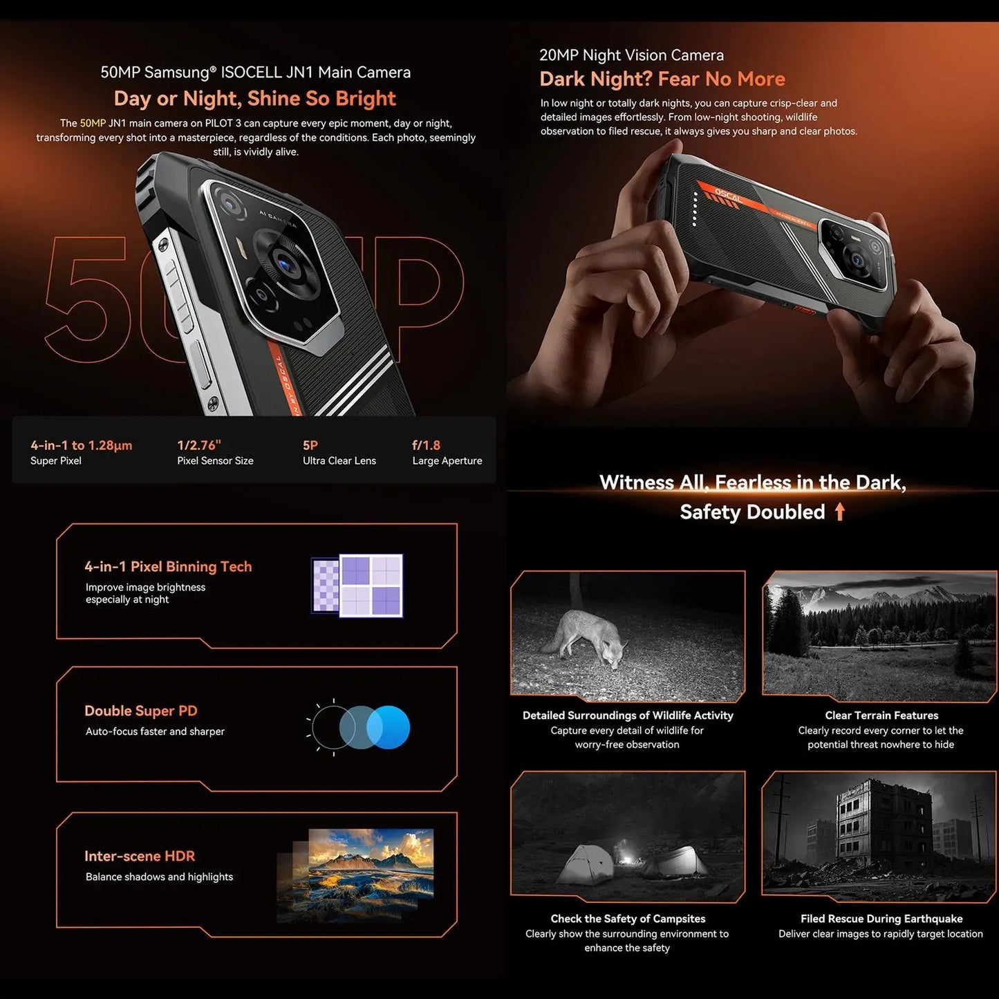 Blackview Oscal Pilot 3 5G AI Rugged Phone 12GB+256GB 6.78" 2.4K Display 7500Amh Battery Android 15 MTK 6300 5G NFC Smartphone