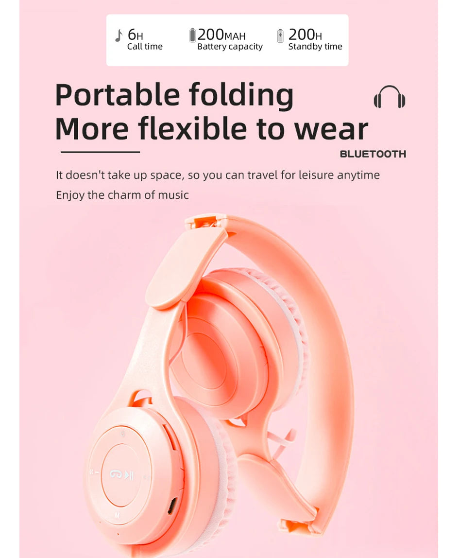 Kids Headphones Wireless Bluetooth Earphones Stereo Foldable Helmets Gaming Headsets Over-ear Headphones for Android ios Music