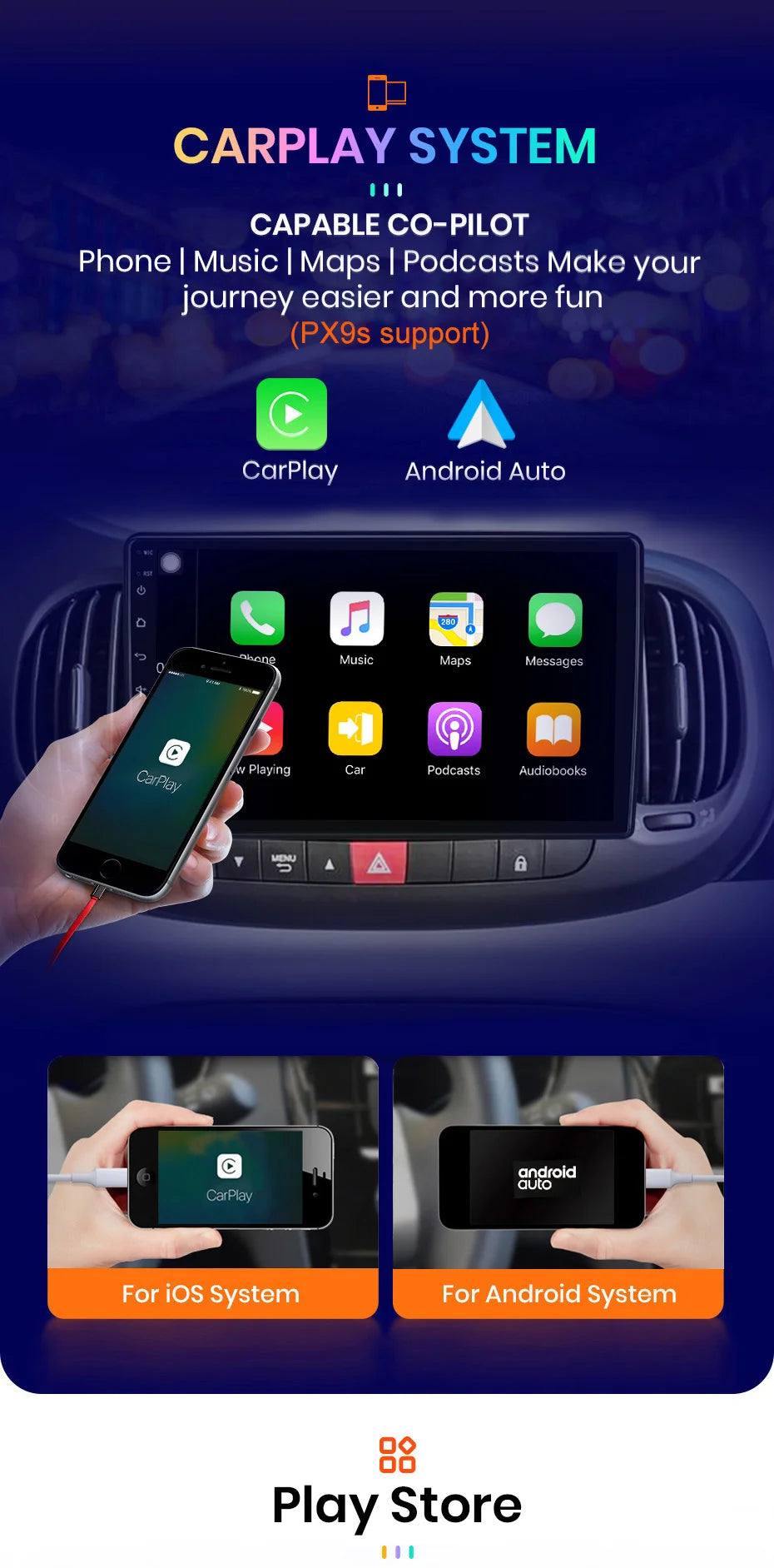 AWESAFE PX9 Car Radio Autoradio for Fiat 500L 2012-2017 Wireless Carplay Screen Android Auto Stereo GPS Navi FM RDS BT SWC