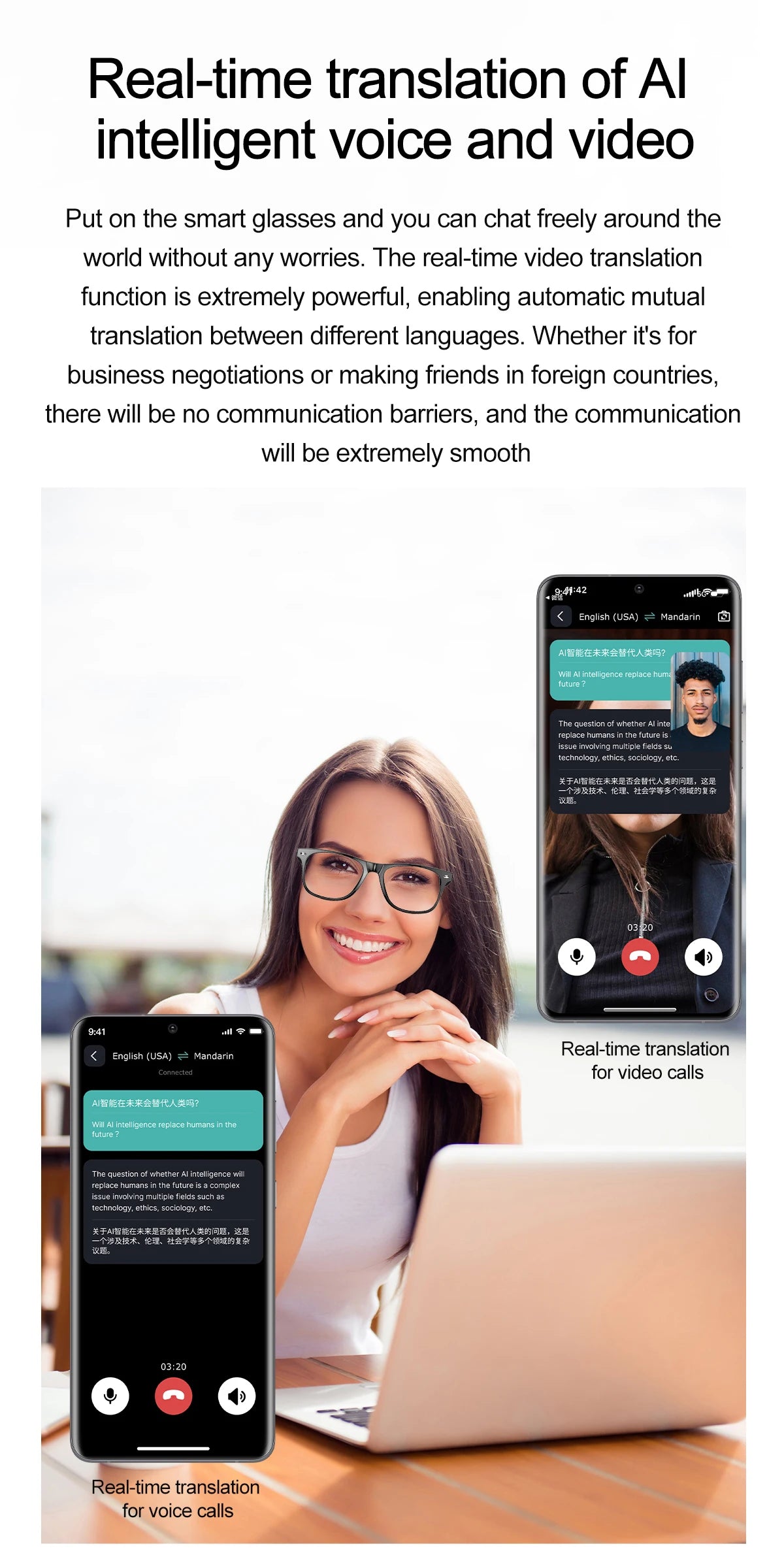 W100 Smart Glasses 163 Online Language AI Automatic Dialogue Translation Bluetooth Glasses with Speaker Sports UV Protection New