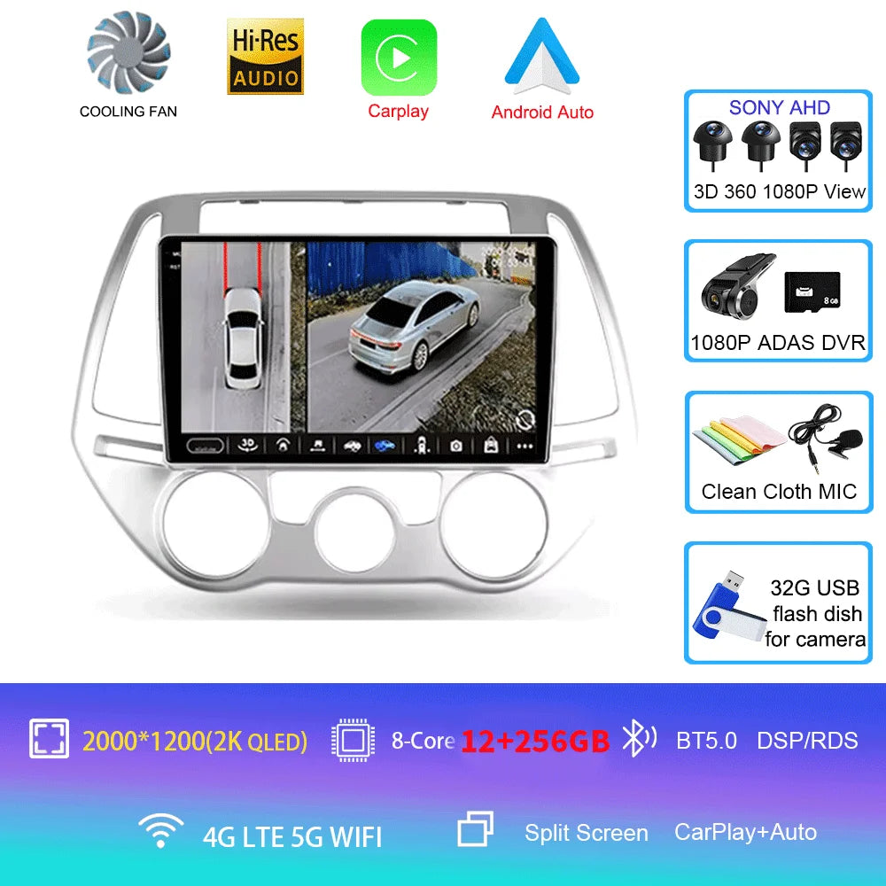 Car Radio For Hyundai i20 PB 2012 - 2014 Multimedia Video Player Wireless Carplay And Wireless Android Auto Portable Universal T