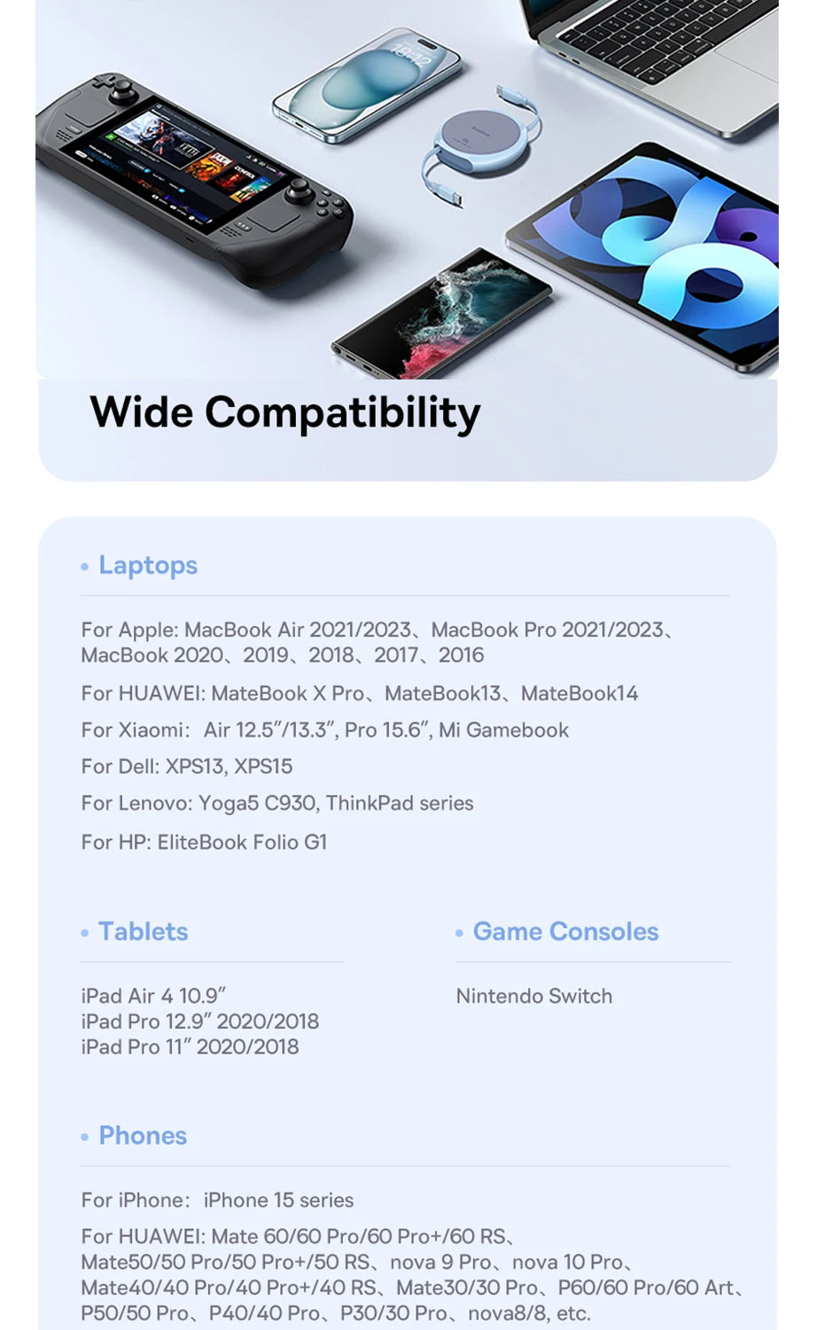 Baseus USB C Cable 100W for iPhone 16 15 Plus Pro Max Retractable Cable For MacBook iPad Fast Charger Cable Charger Data Wire