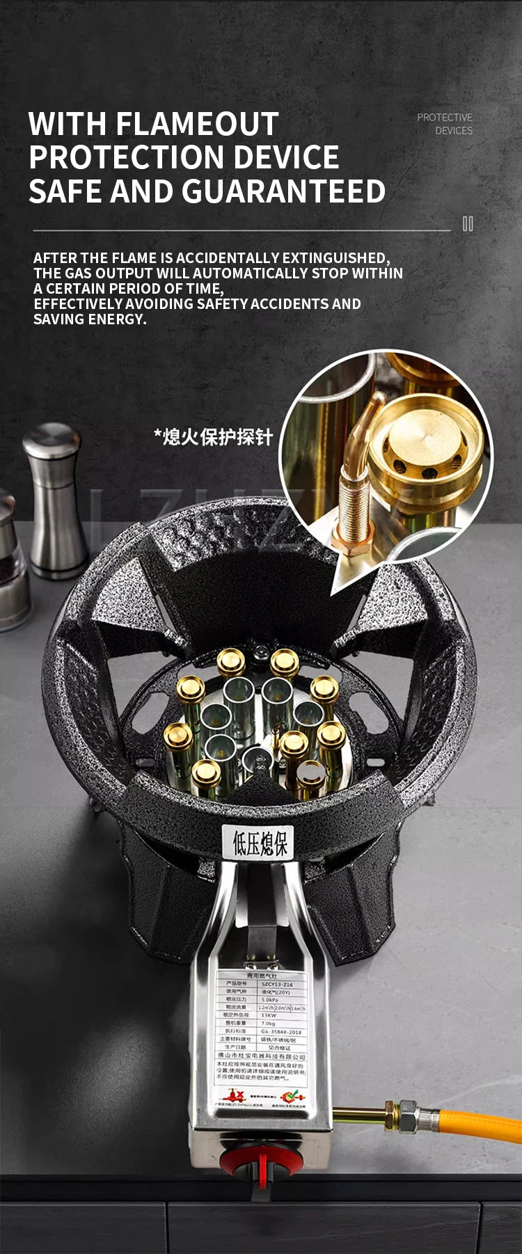 Low-pressure Fierce Fire Gas Stove Commercial Single-hole Liquefied Gas Burner for Hotel Restaurant Energy-saving Gas Cooktop