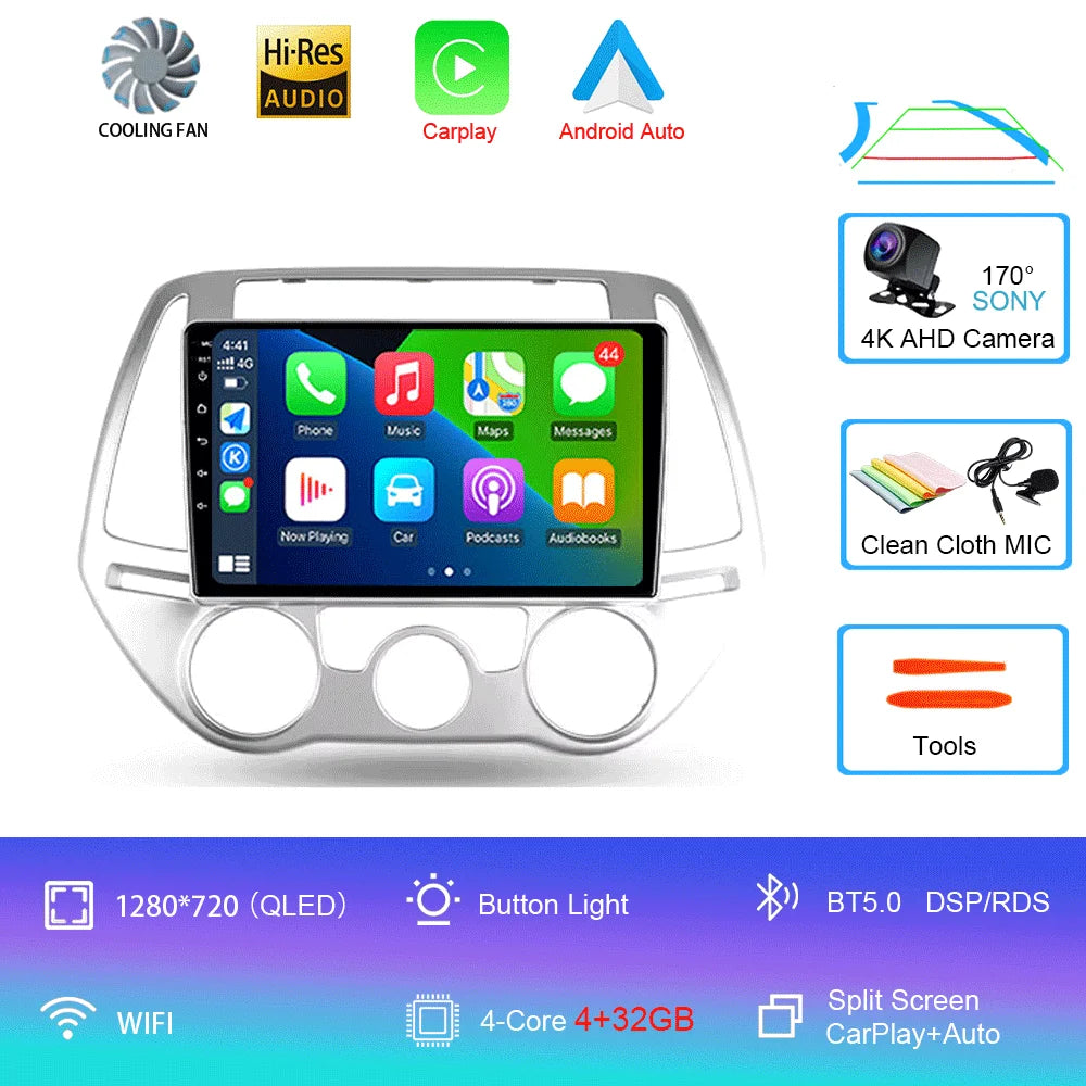 Car Radio For Hyundai i20 PB 2012 - 2014 Multimedia Video Player Wireless Carplay And Wireless Android Auto Portable Universal T